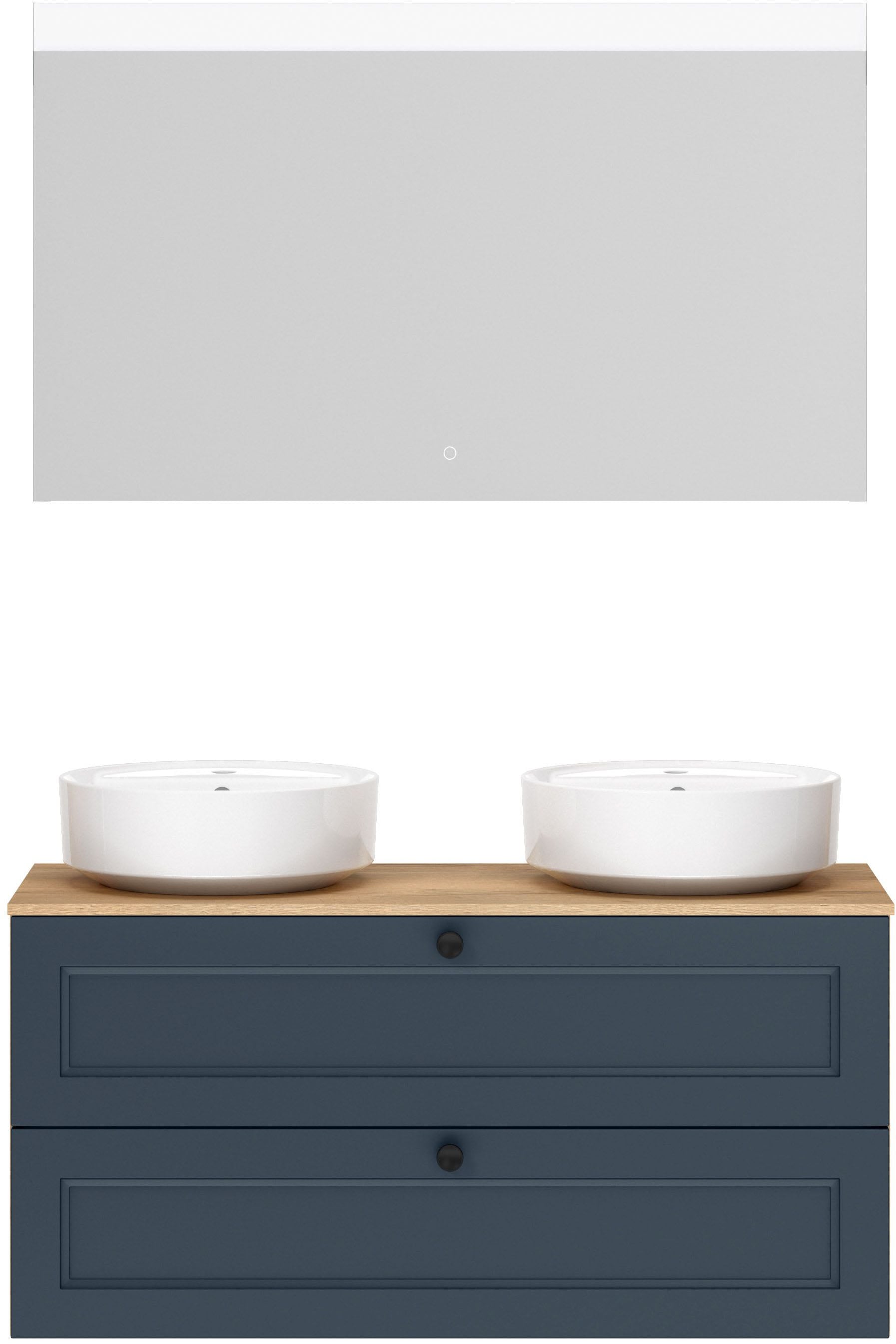 nobilia "Cascada" Set, inkl. 2 Aufsatzwaschbecken und beleuchtetem Spiegel mit Touch-Sensor, 4 Stk. tlg.