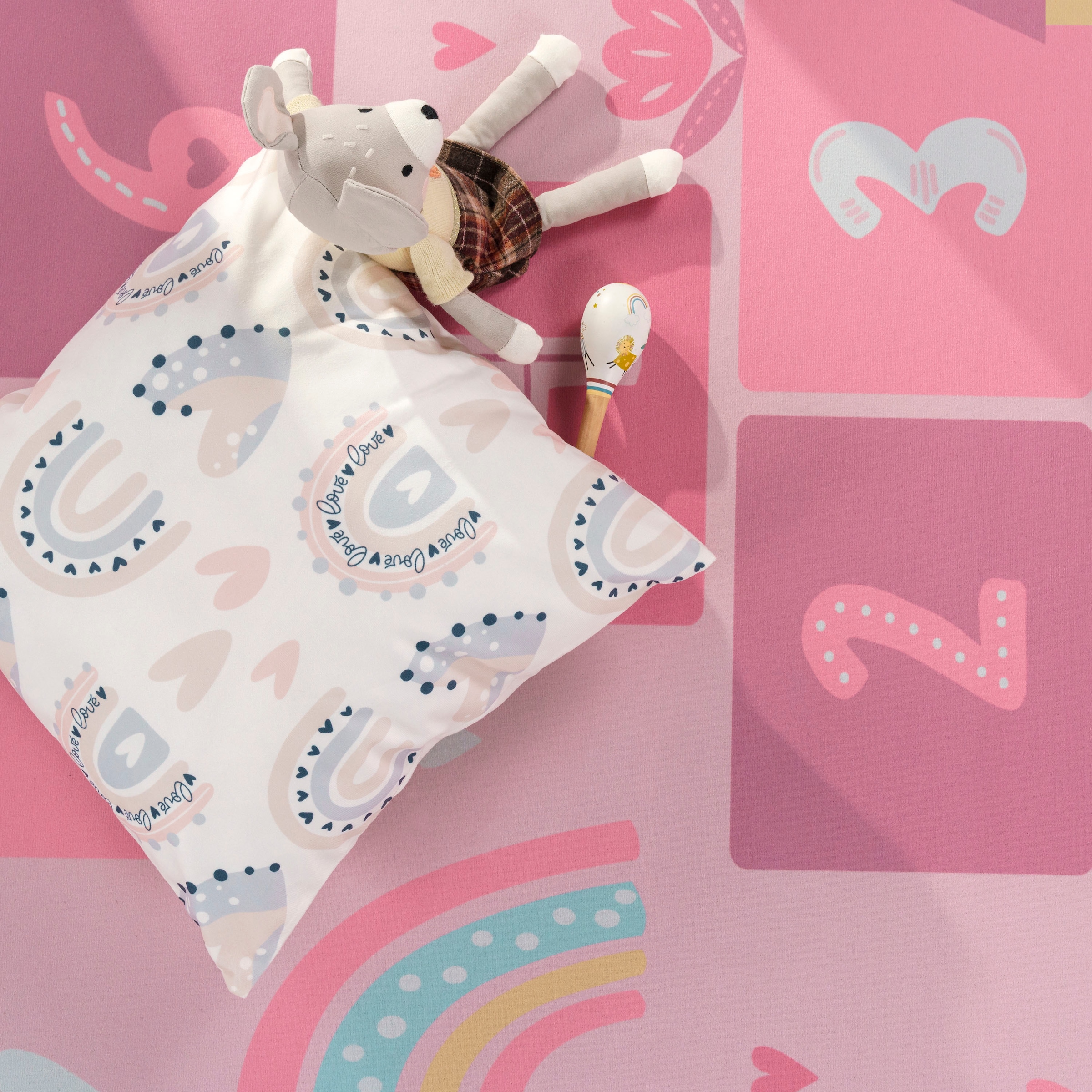 Paco Home Kinderteppich »Bino 585«, rechteckig, 4 mm Höhe, Spielteppich, Kurzflor, Motiv Regenbogen & Hüpfkästchen