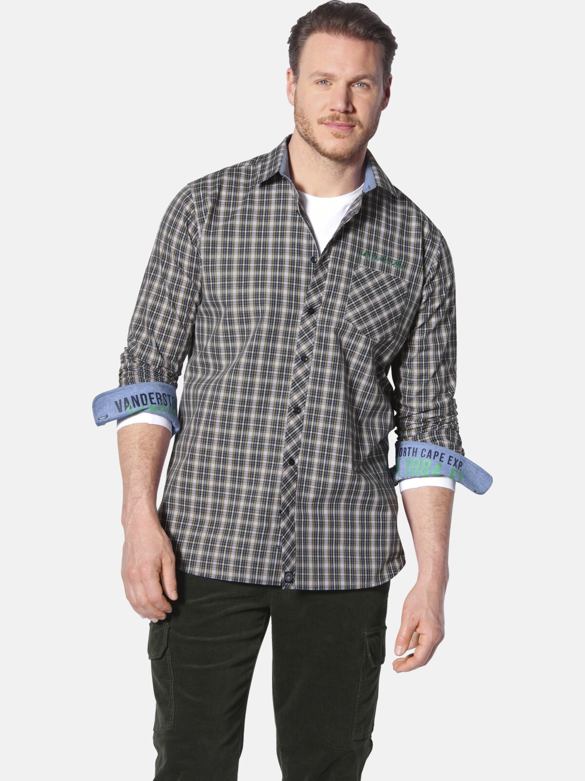 Langarmhemd JAN VANDERSTORM "Hemd BJORNMAN", Herren, Gr. XXL, weit, grün (grün kariert), Obermaterial: 100% Baumwolle CO., Hemden