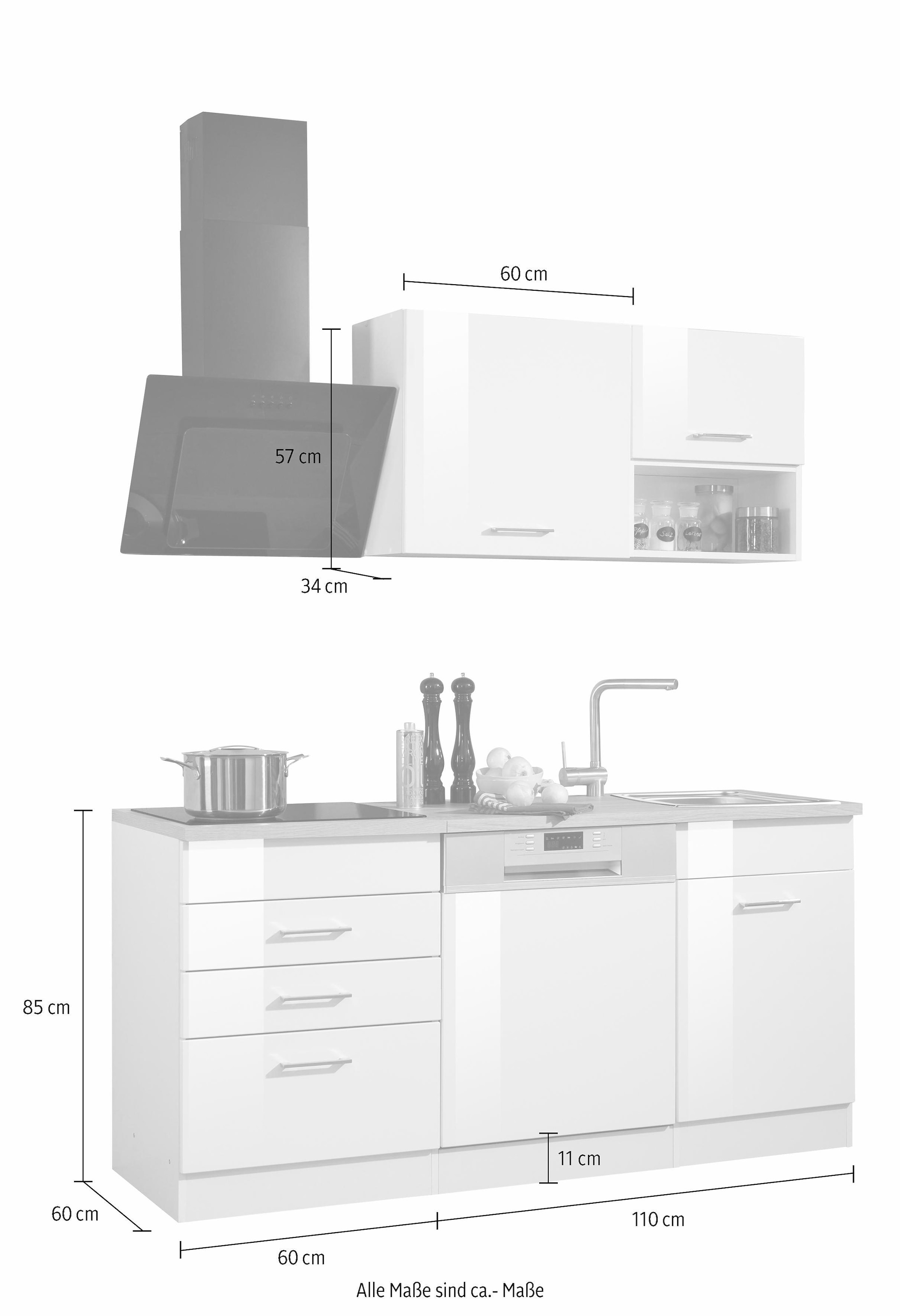 KOCHSTATION Küchenzeile »KS-Haiti«, mit E-Geräten, Breite 170 cm