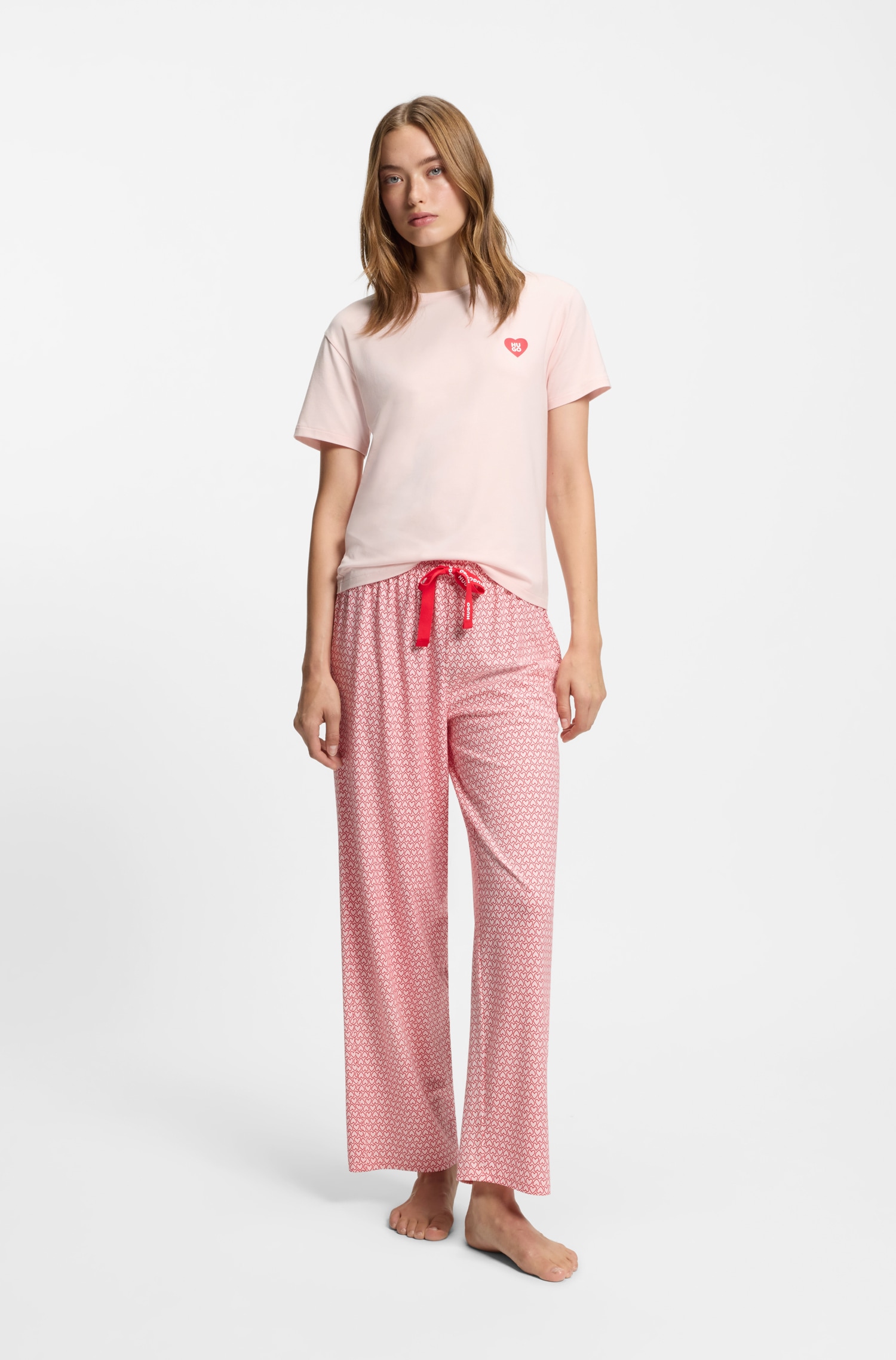 HUGO Underwear Pyjamaoberteil aus Stretch-Jersey mit Logo-Artwork, Rundhals, regular fit