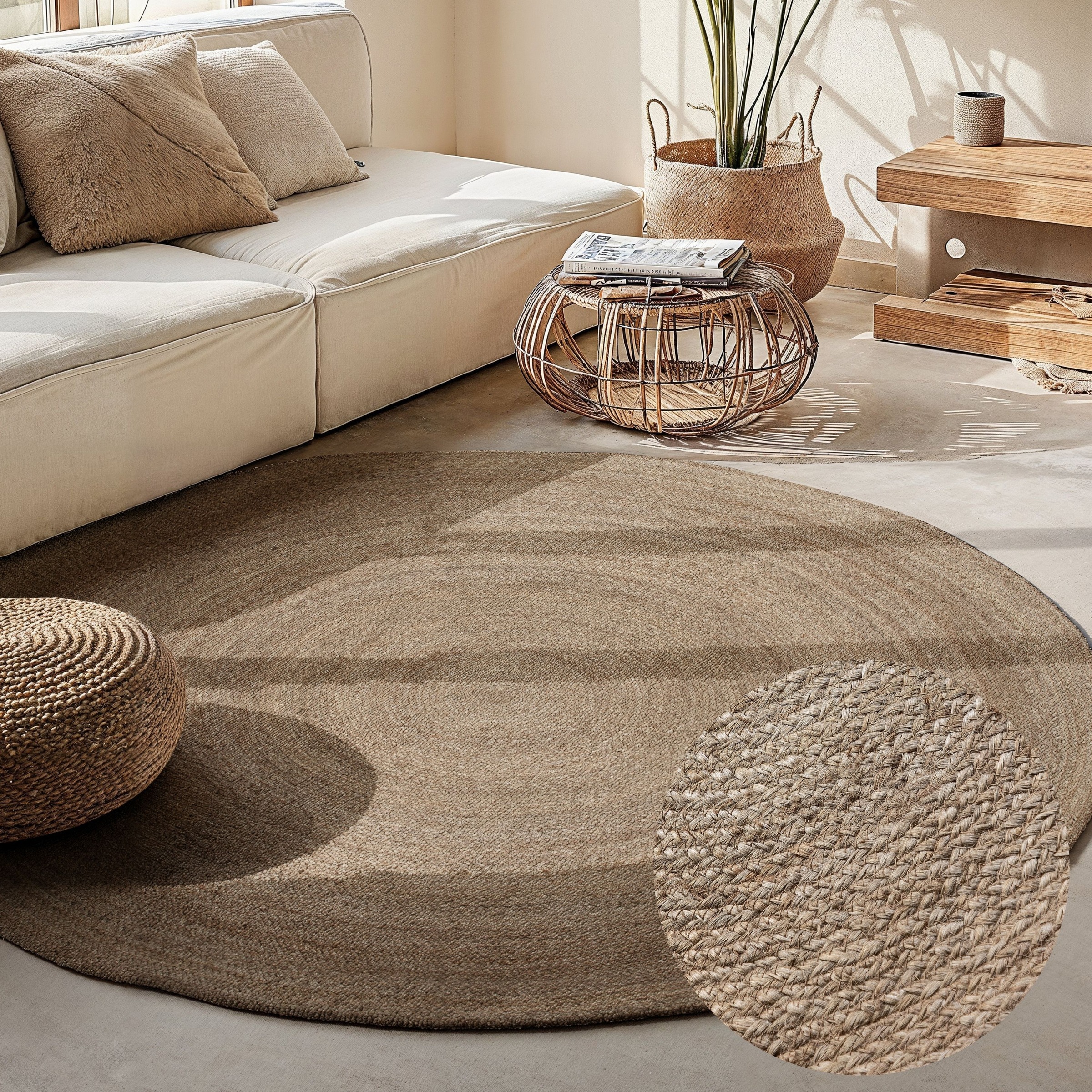 Teppich HANSE HOME "Rangpur Juteteppich, auch in oval", braun, H:10mm Ø:140cm, Jute, Teppiche, Teppich, Handgewebt, 100% Jute, Natur, Wohnzimmer, Flur, Boho, Skandi
