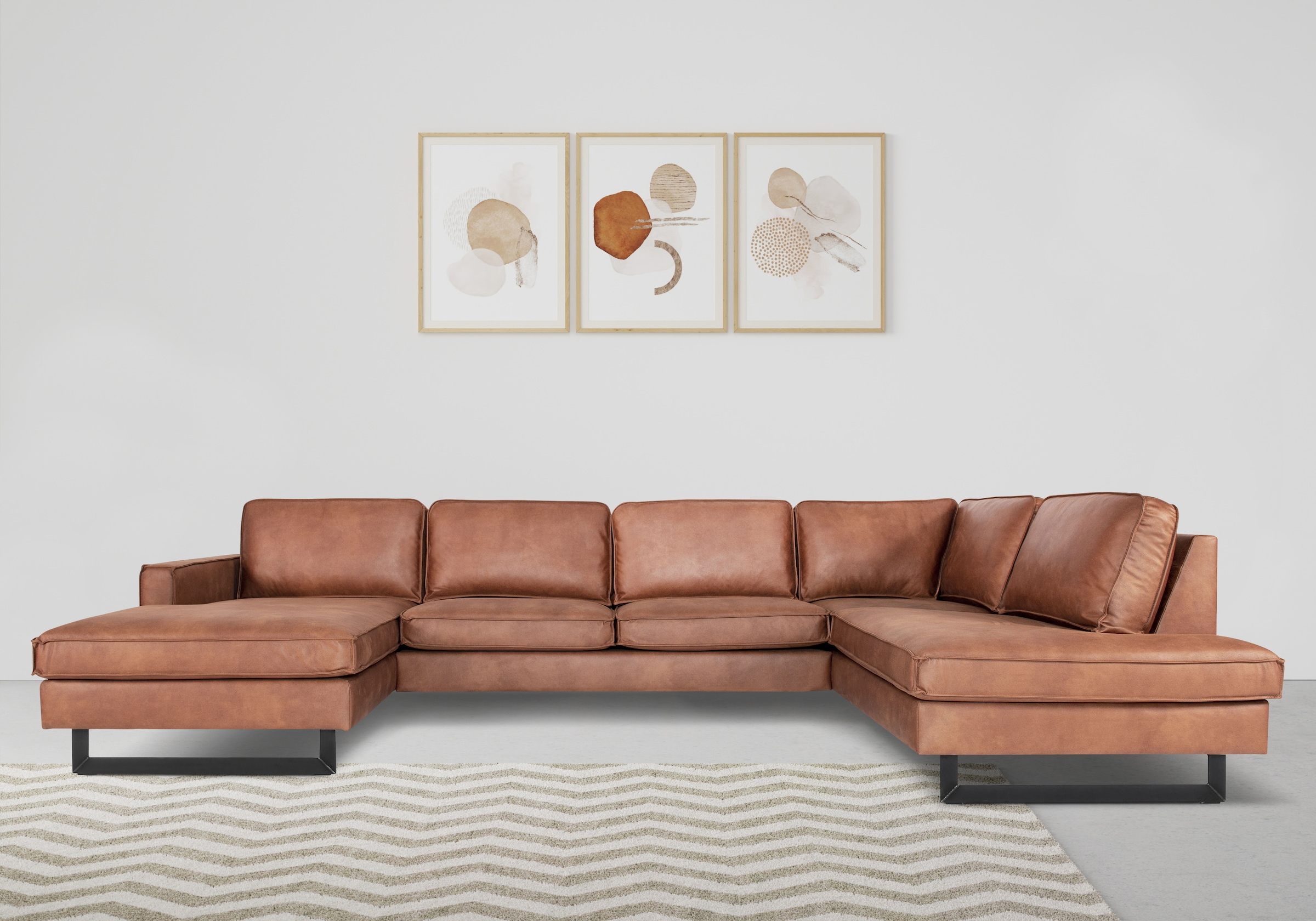 Places of Style Wohnlandschaft »Pinto, 350 cm, U-Form, XXL, mit Ottomanen«, Cord, Feincord, Luxus-Microfaser Leder und Chenille