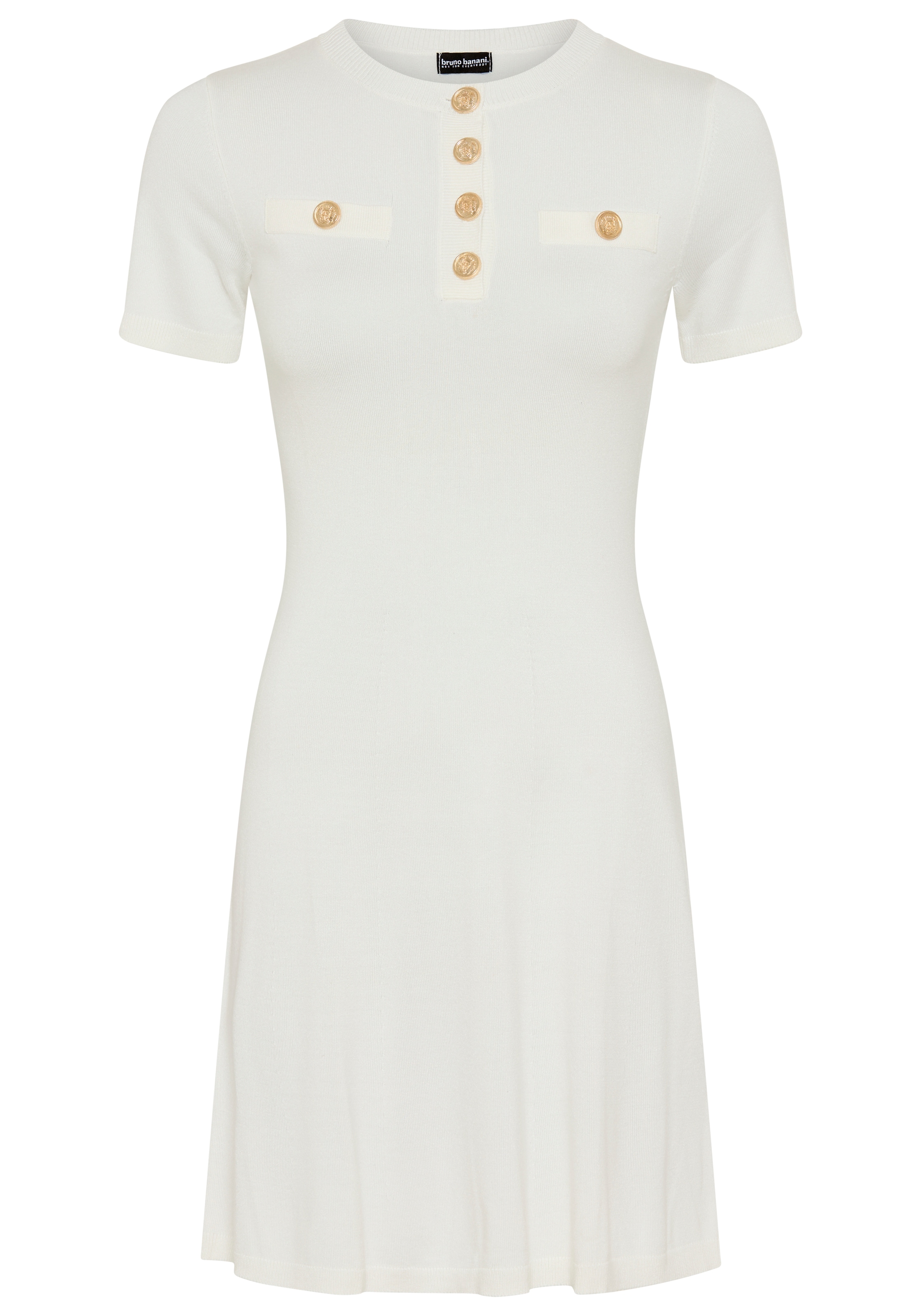 Bruno Banani Strickkleid Faketaschen goldfarbene Zierknöpfen, figurbetonte Passform, moderner Look