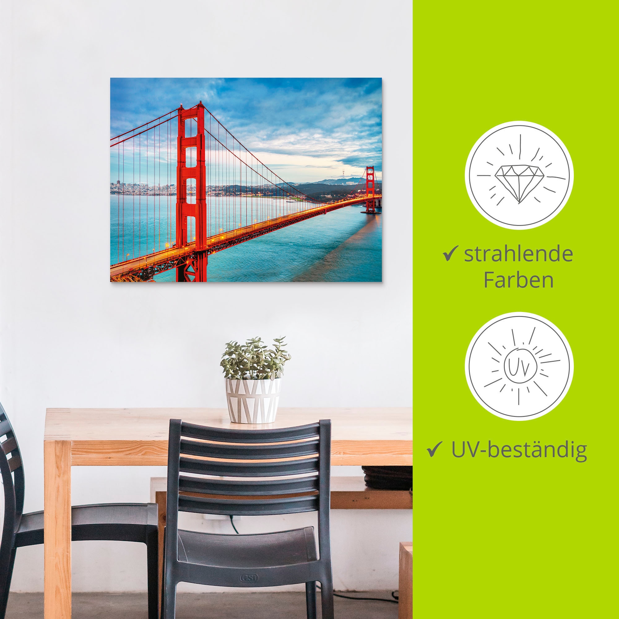 Artland Wandbild »Golden Gate Bridge«, Brücken, (1 St.), als Alubild, Outdoorbild, Leinwandbild, Poster, Wandaufkleber