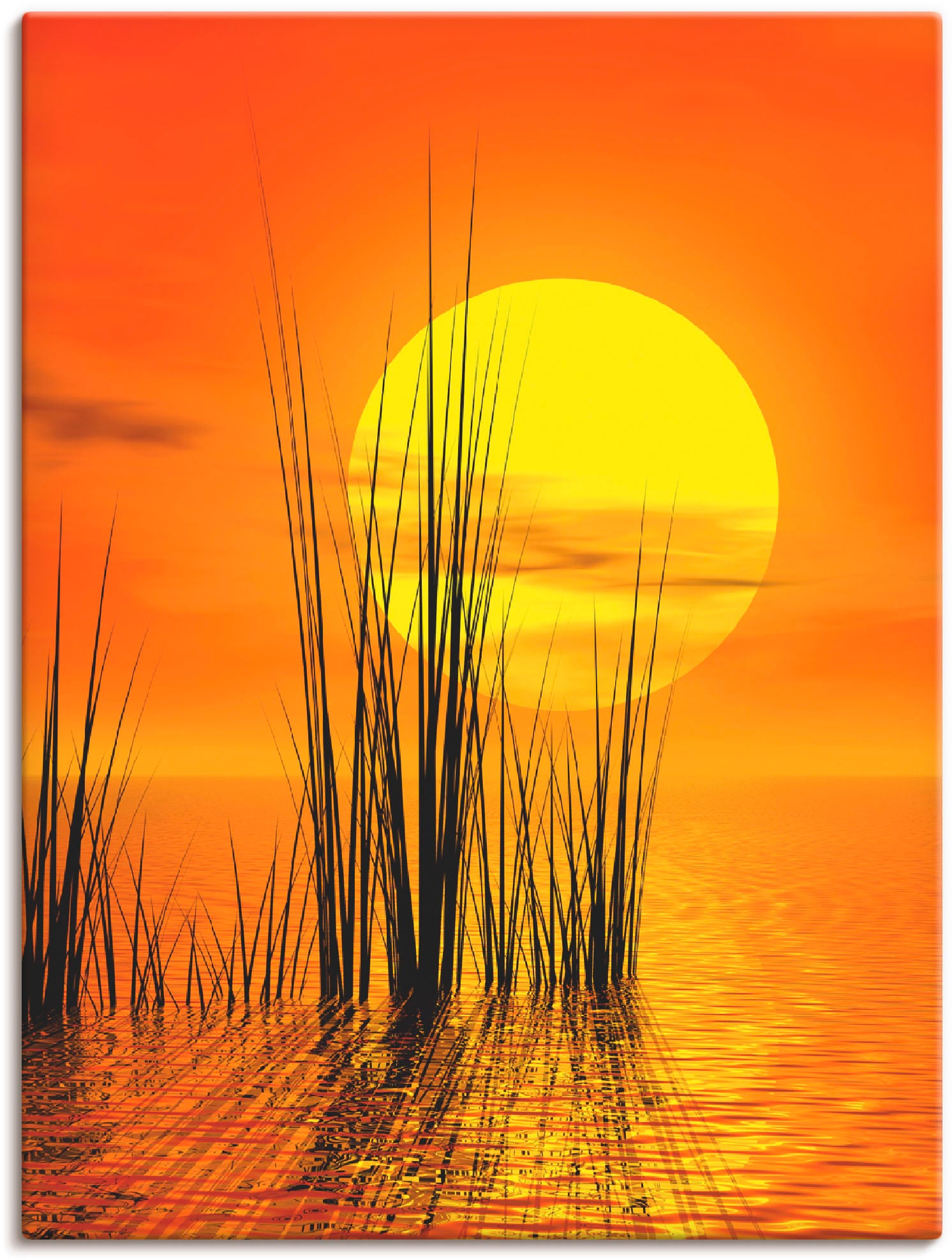 Artland Leinwandbild "Sonnenuntergang mit Schilf" Sonnenaufgang & -untergang 1 Stk. tlg. auf Holzrahmen gespannt