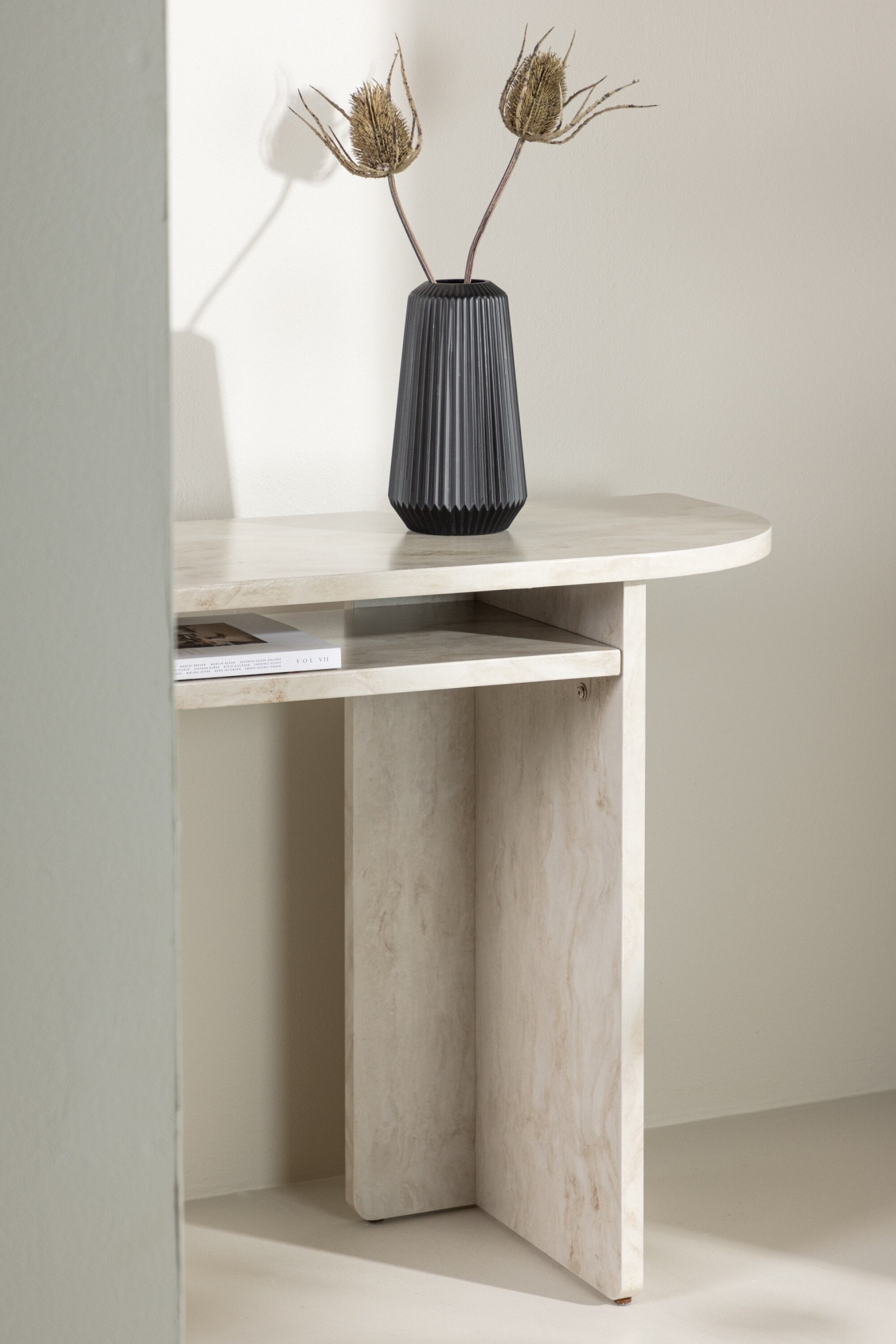 Venture Home Beistelltisch »Ålesund, hoher Konsolentisch in beiger Marmoroptik, 120 × 40 cm« Ablagetisch, MDF, gewachst, hoch, geräumig, edel