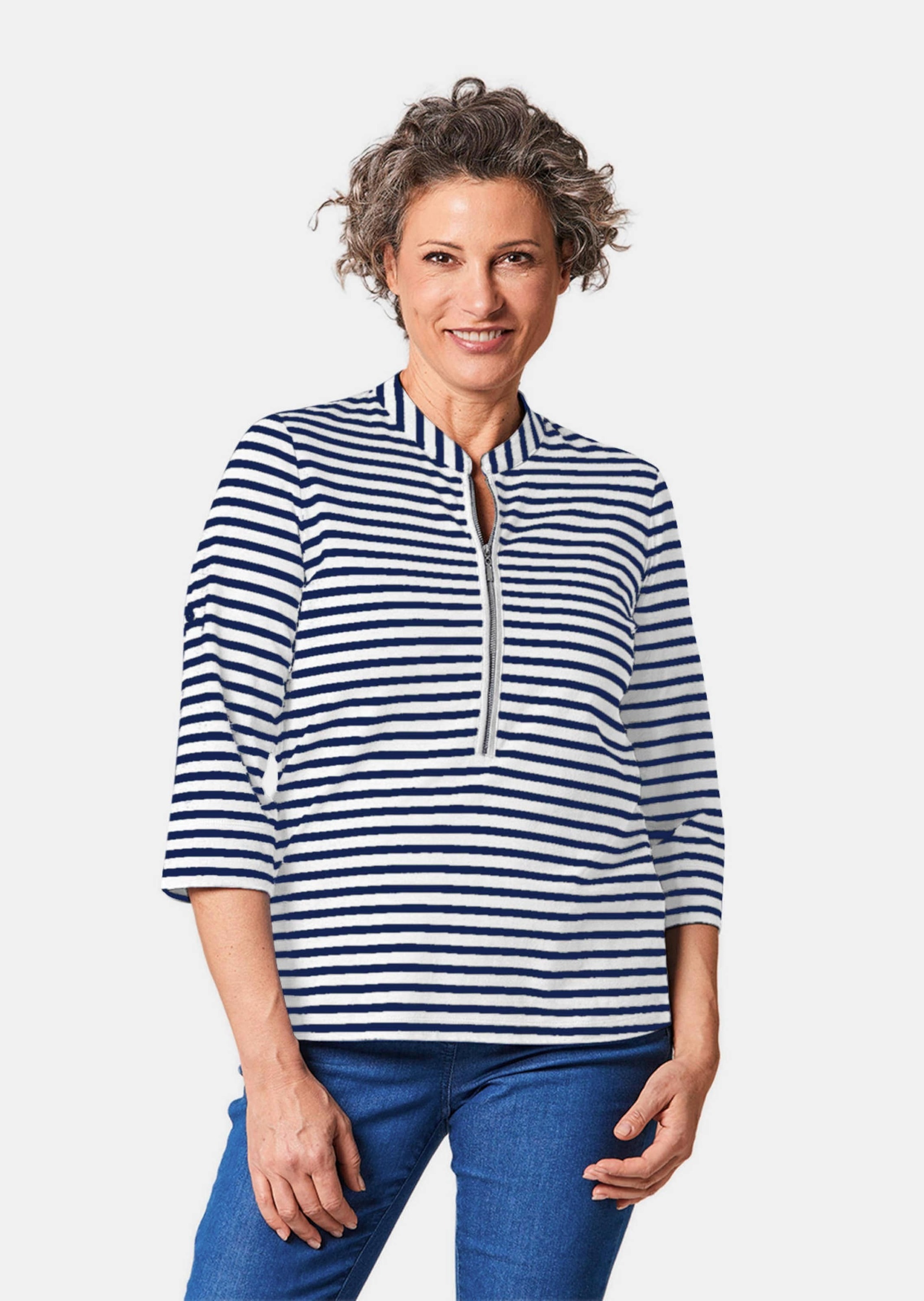 GOLDNER 3/4-Arm-Shirt "Kurzgröße Sportives Ringelshirt in Longform" Garngef günstig online kaufen