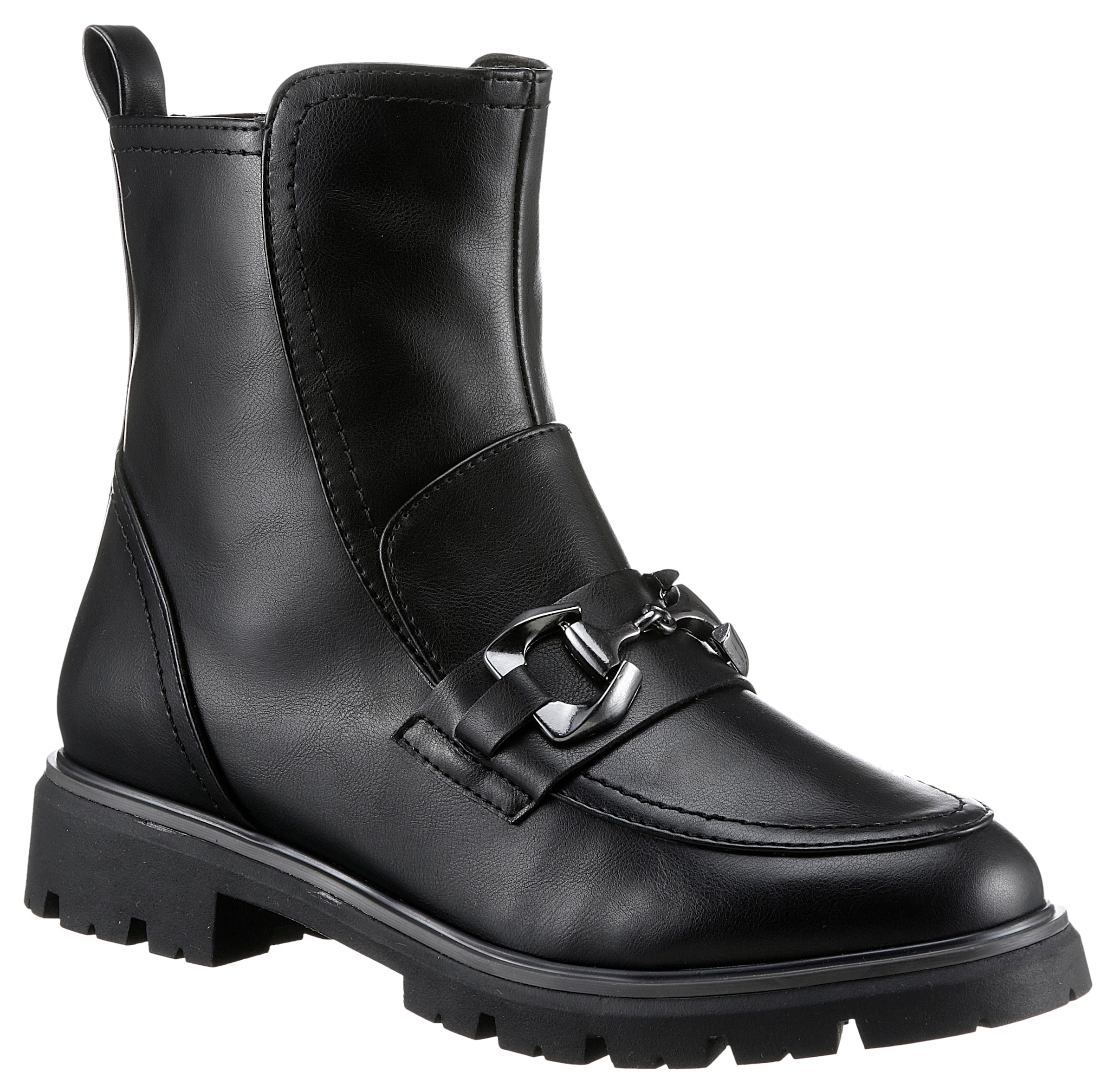 Stiefelette, Blockabsatz, Boots mit Zierriegel und Schmuckelement