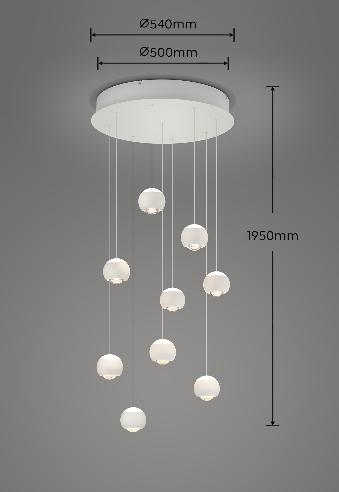 Musterring LED Pendelleuchte »CANNON, 9-flammige LED Hängelampe 5W 500Lumen 2300-4000K CCT« LED-Board 1 Stk. Farbwechsler | warmweiß - kaltweiß mit Fernbedienung, stufenlos höhenverstellbar max 195cm dimmbar Memory