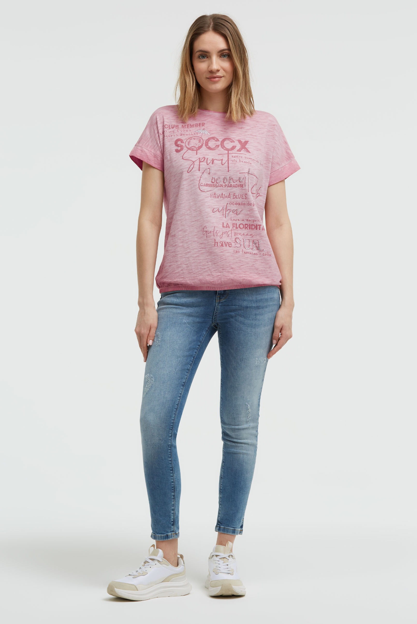 SOCCX Rundhalsshirt mit Gummizug im Saum