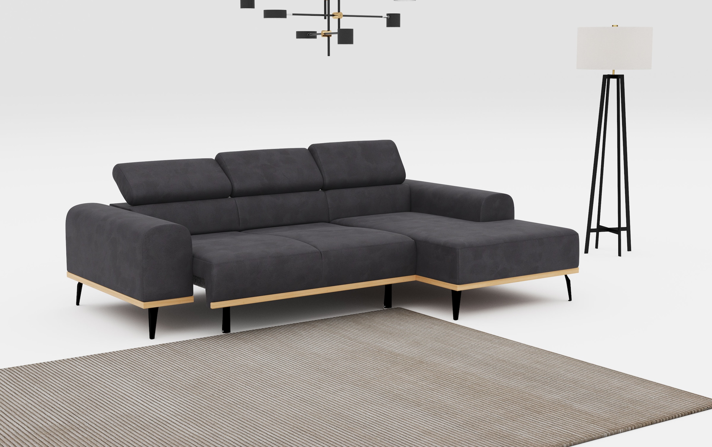 Places of Style Ecksofa »Carlo L-Form«, mit Kopfteilverstellung & Holz-Rahmenoptik, wahlweise Relaxfunktion