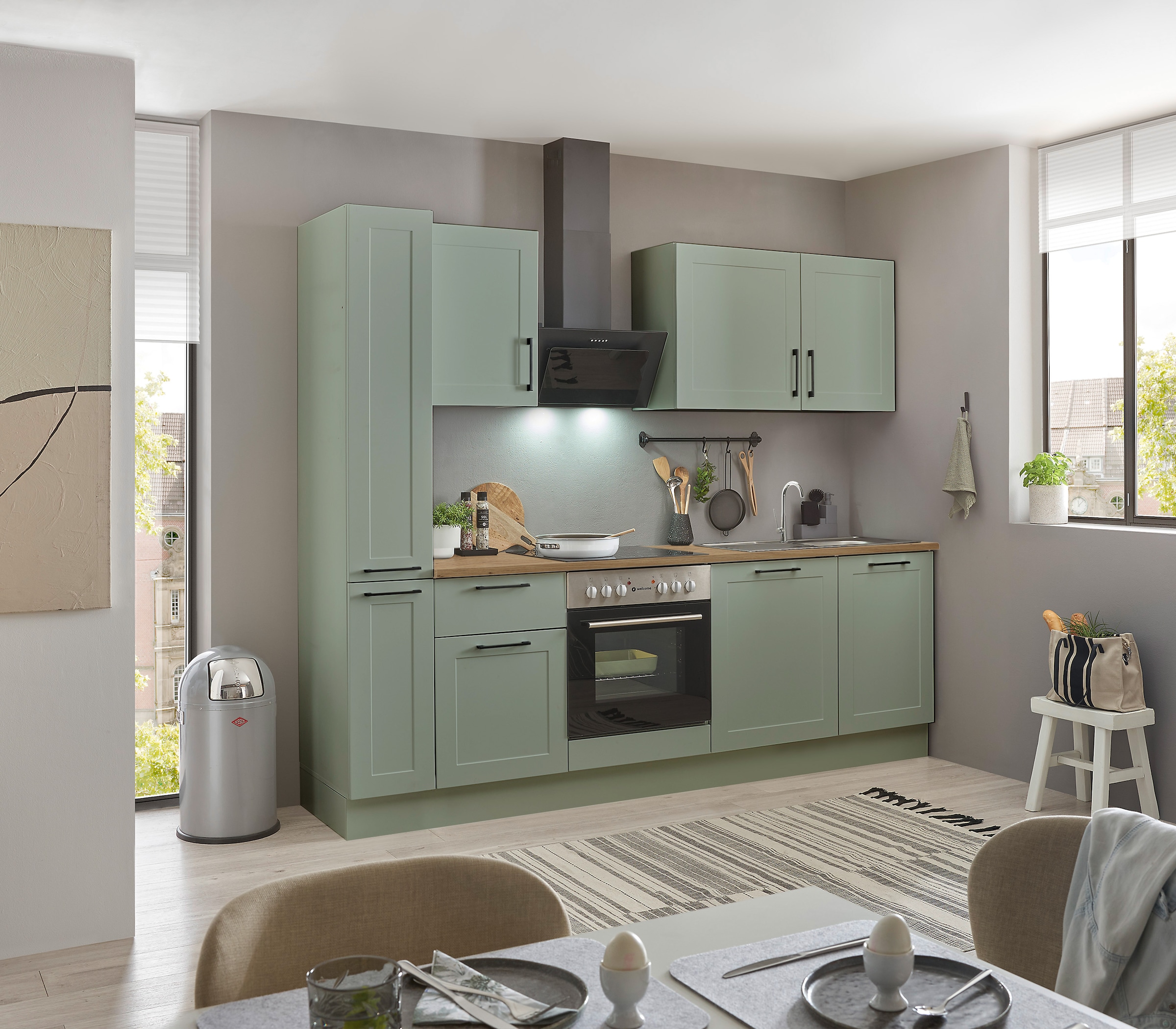 BASIC by Balculina Küchenzeile »Marsi«, Breite 250 cm, wahlweise mit E-Geräten, Soft-Close-Funktion