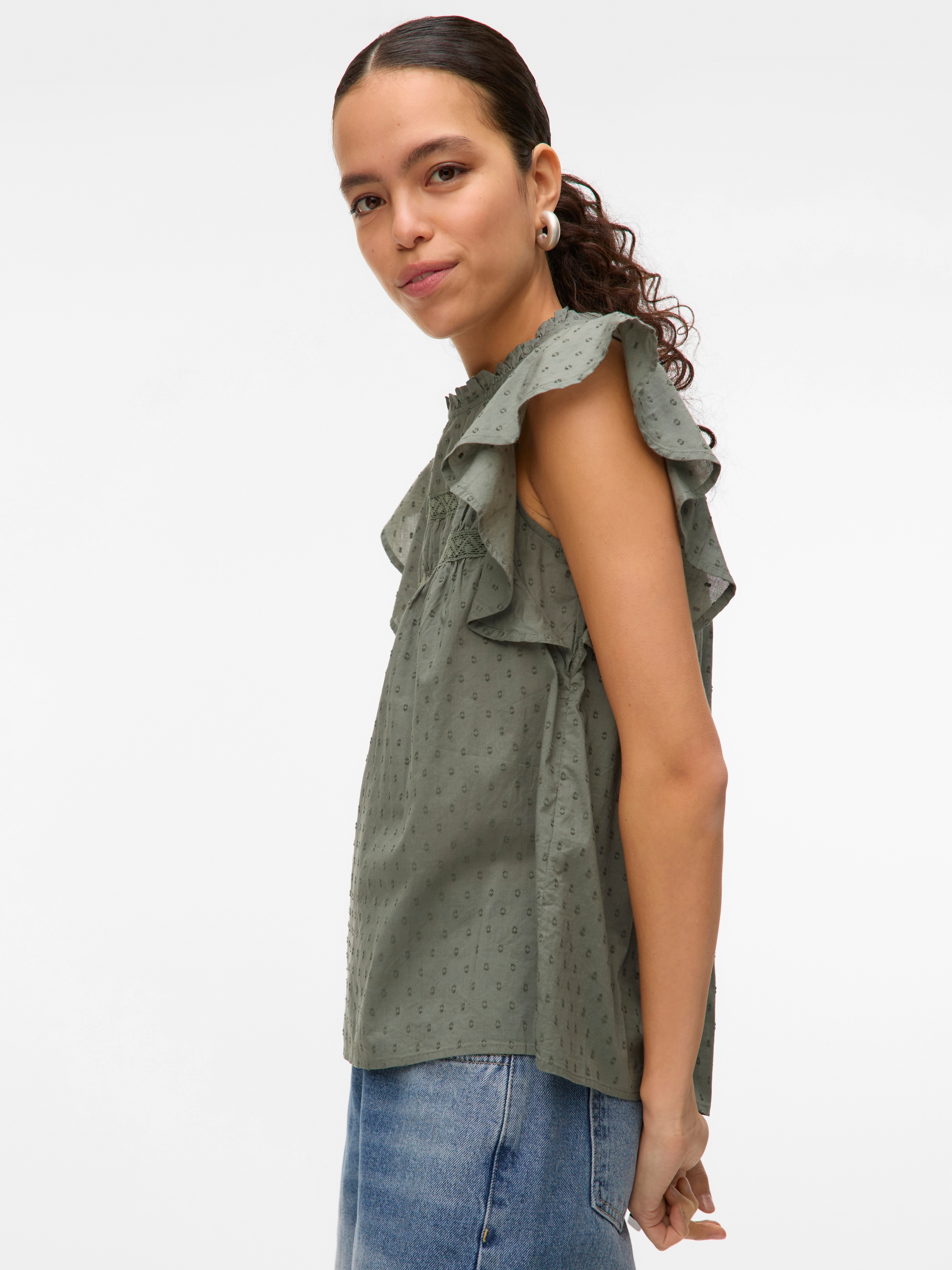 Thumbnail - Vero Moda Blusenshirt "VMTRINE SL LACE TOP WVN NOOS" Baumwolle