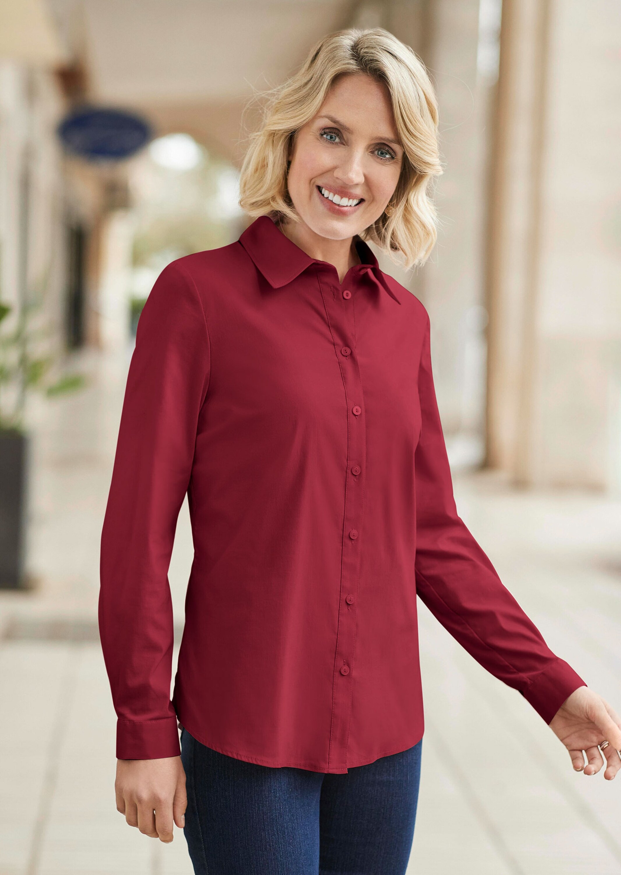 Thumbnail - GOLDNER Langarmbluse "Kurzgröße Langarmbluse mit Elasthananteil" Seitenschlitze für mehr Bewegungsfreiheit