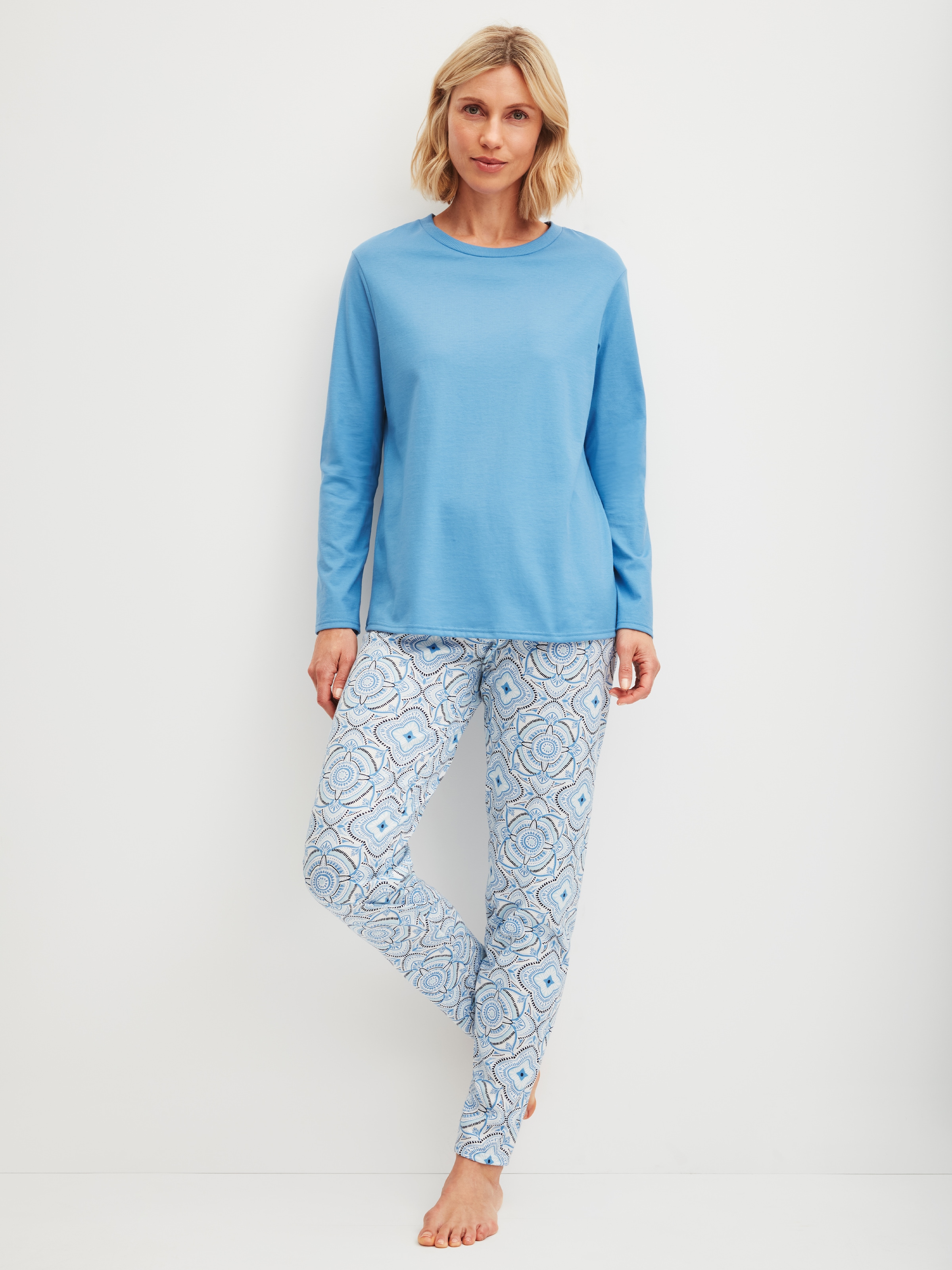 CALIDA Schlafanzug "Cotton Special", (2 tlg.), Hose gemuster, Oberteil uni günstig online kaufen