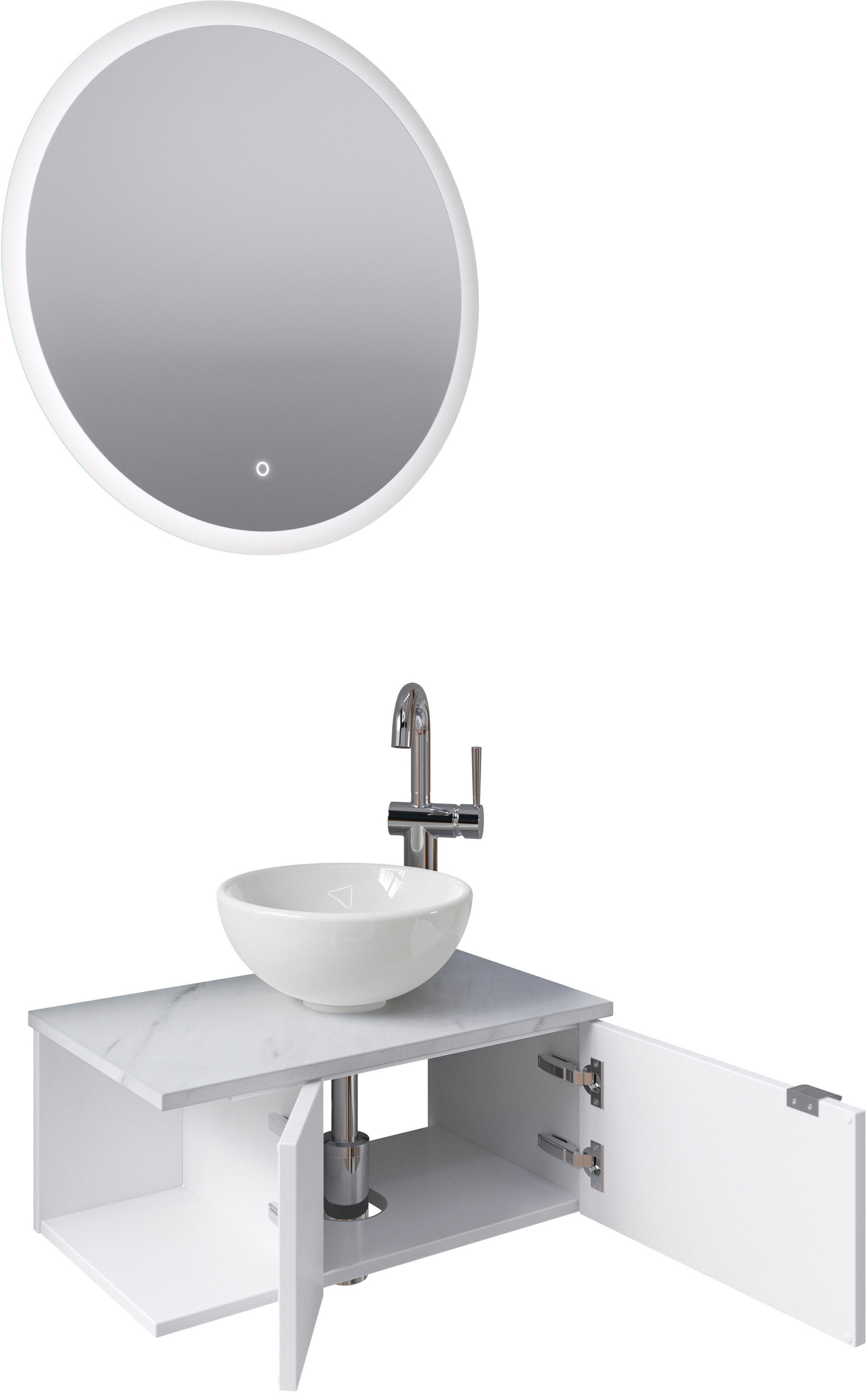 Saphir Badmöbel-Set »Serie 6915«, (4 St.), Gäste-Bad, 70 cm breit, mit LED-Spiegel, offenem Fach und 2 Türen