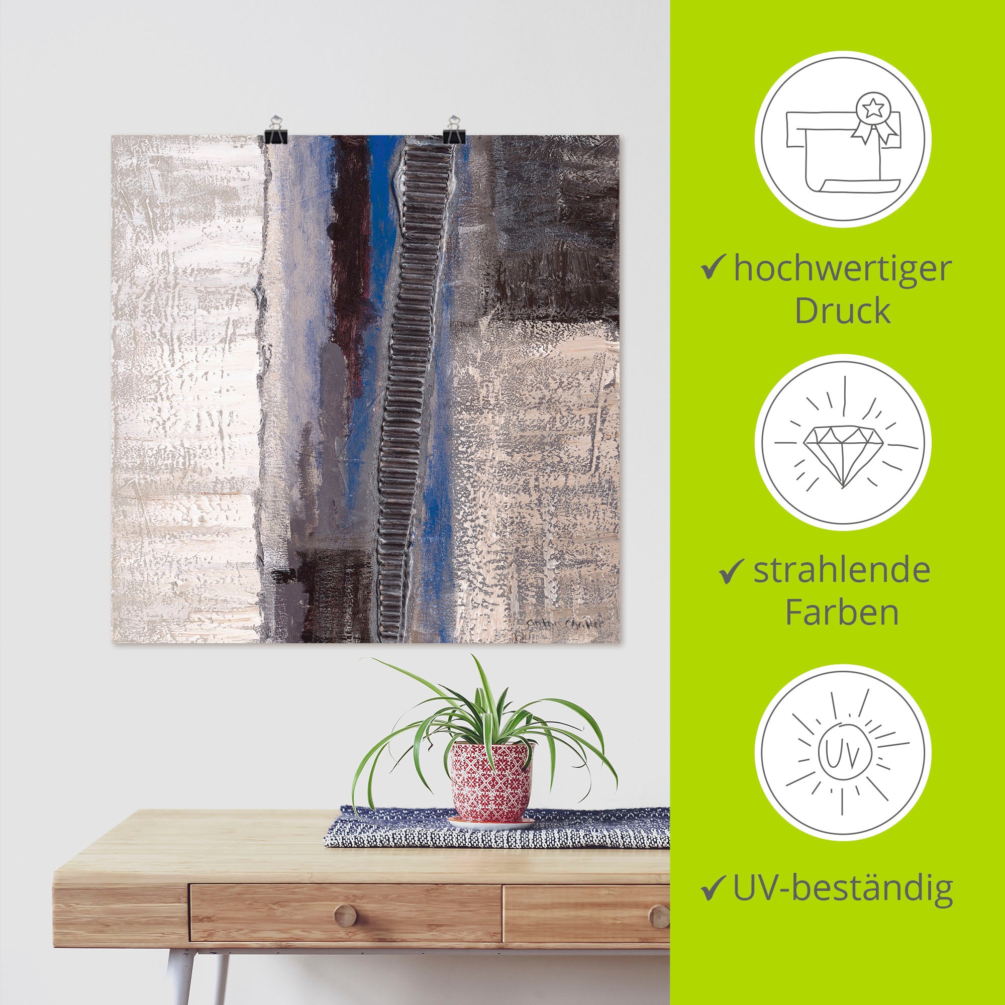 Artland Wandbild »Blau-silber Abstrakt I«, Muster, (1 St.), als Alubild, Outdoorbild, Leinwandbild, Poster in verschied. Größen