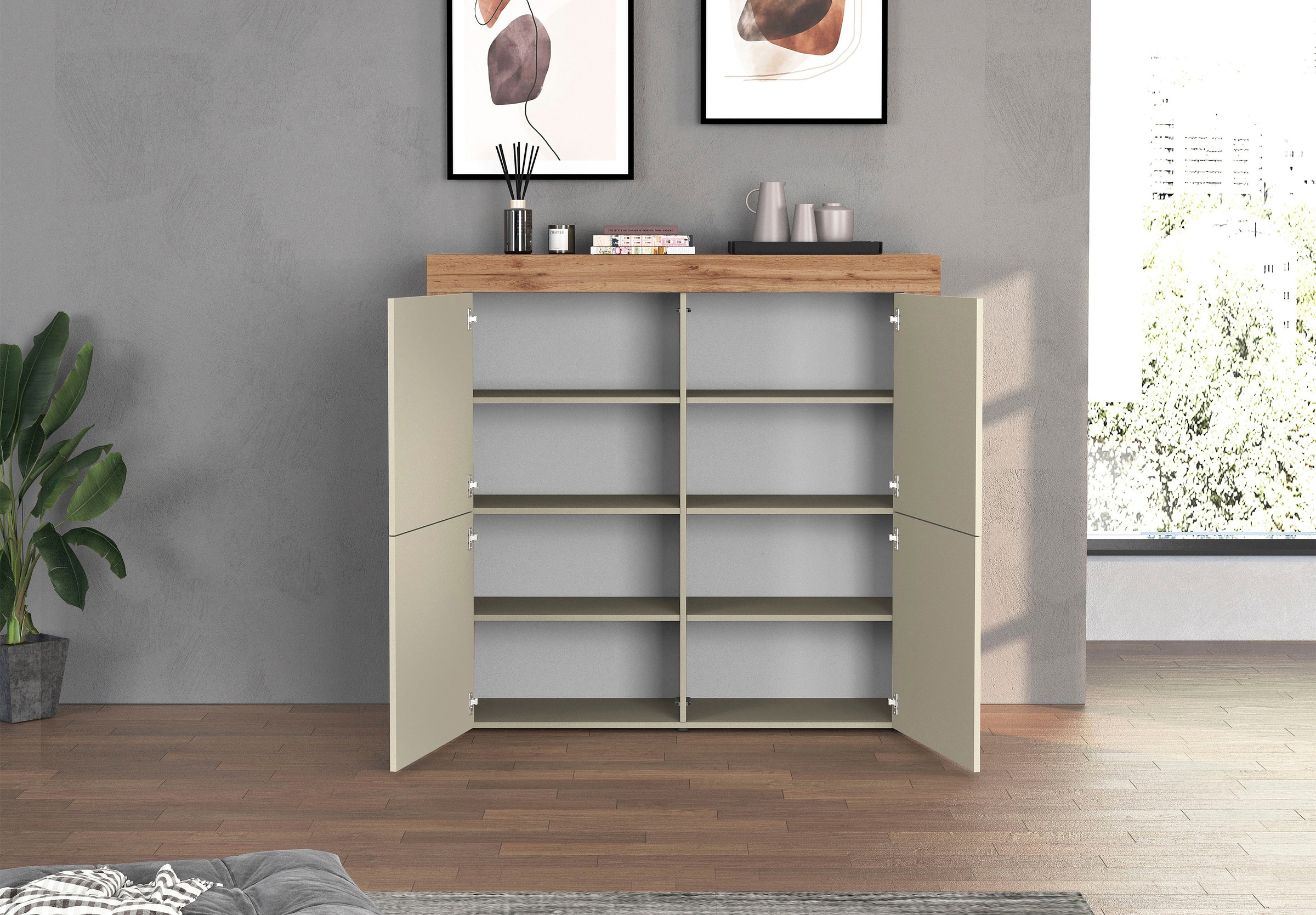 OTTO home Highboard »CHRONOS Breite 140 cm mit 4 Türen und 8 Fächer 'Made in Italy'« 1 Stk. tlg. Hohes Sideboard, Kommode, Schrank, Grifflos mit Push to Open