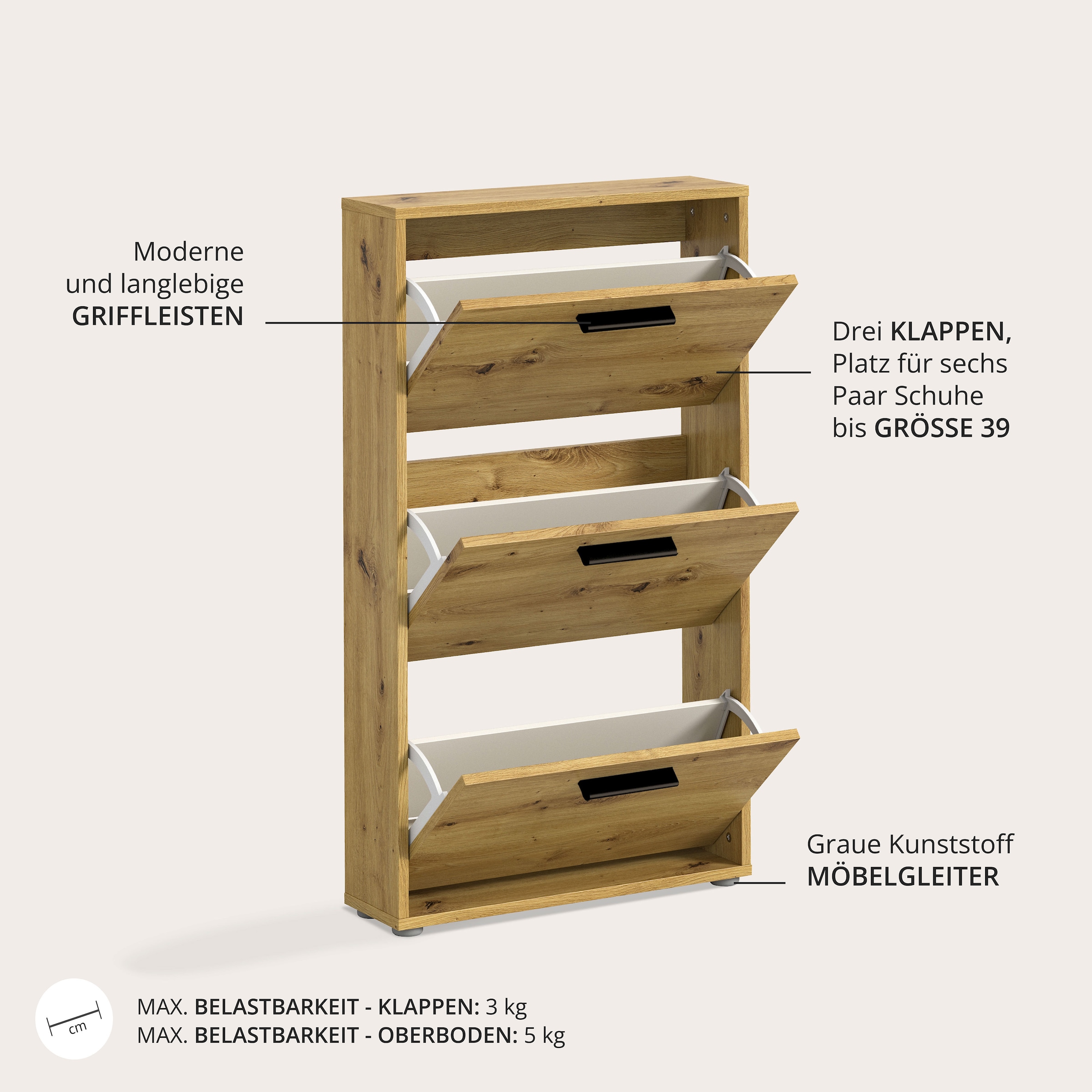 HBZ Schuhkipper »Sam Schuhkipper, Schuhschrank BxHxT 59x103x17 cm« 1 Stk. tlg. Schuhkipper, Schuhschrank mit 3 Klappen, BxHxT 59x103x17cm