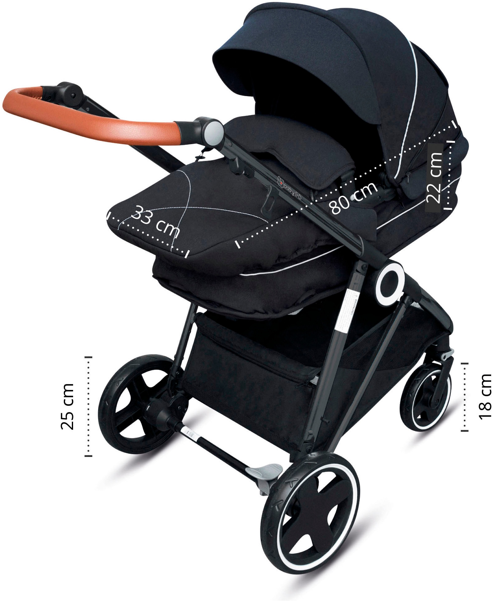 BabyGo Kombi-Kinderwagen »Halime 3in1«, inklusive Babywanne, Babyschale, Regenhaube & Wickeltasche