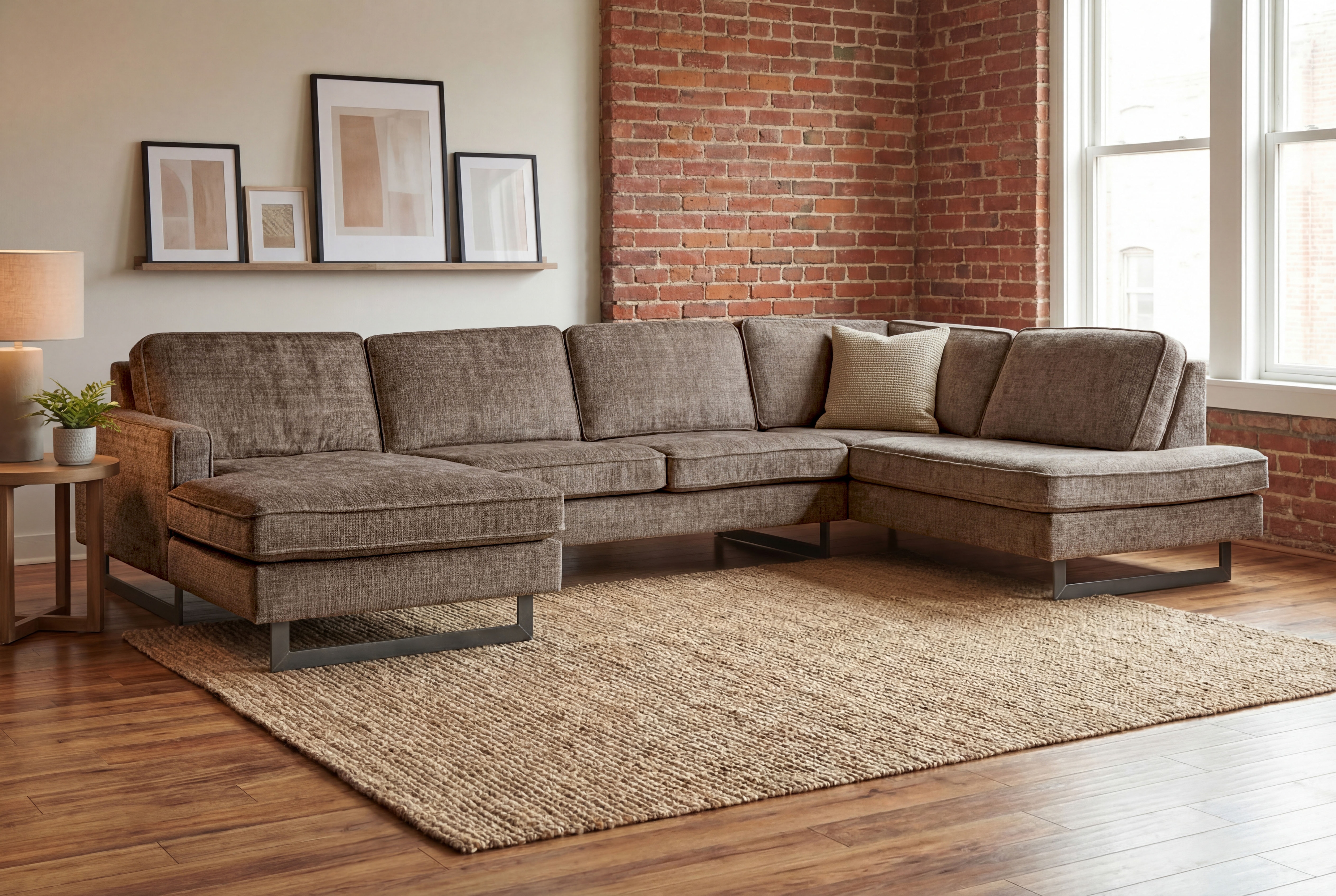 OTTO home Wohnlandschaft "Pinto, 350 cm, U-Form, XXL, mit Ottomanen" Cord, Chenille, Lederoptik, mit Keder, Metallfüße, Wellenunterfederung