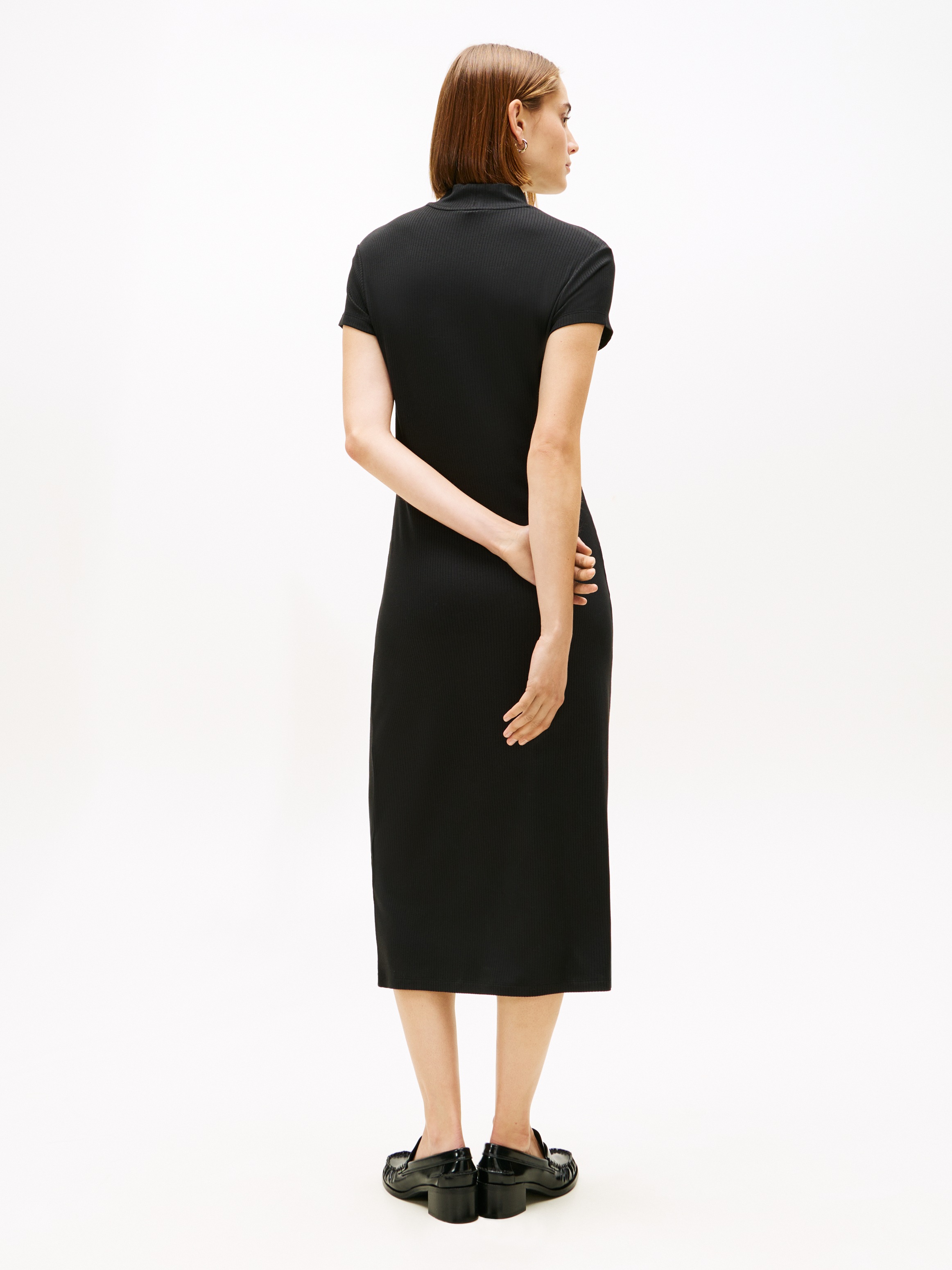 Tommy Hilfiger Jerseykleid "SLIM 5X2 RIB MOCK-NK SS DRS" in gerippter Struk günstig online kaufen