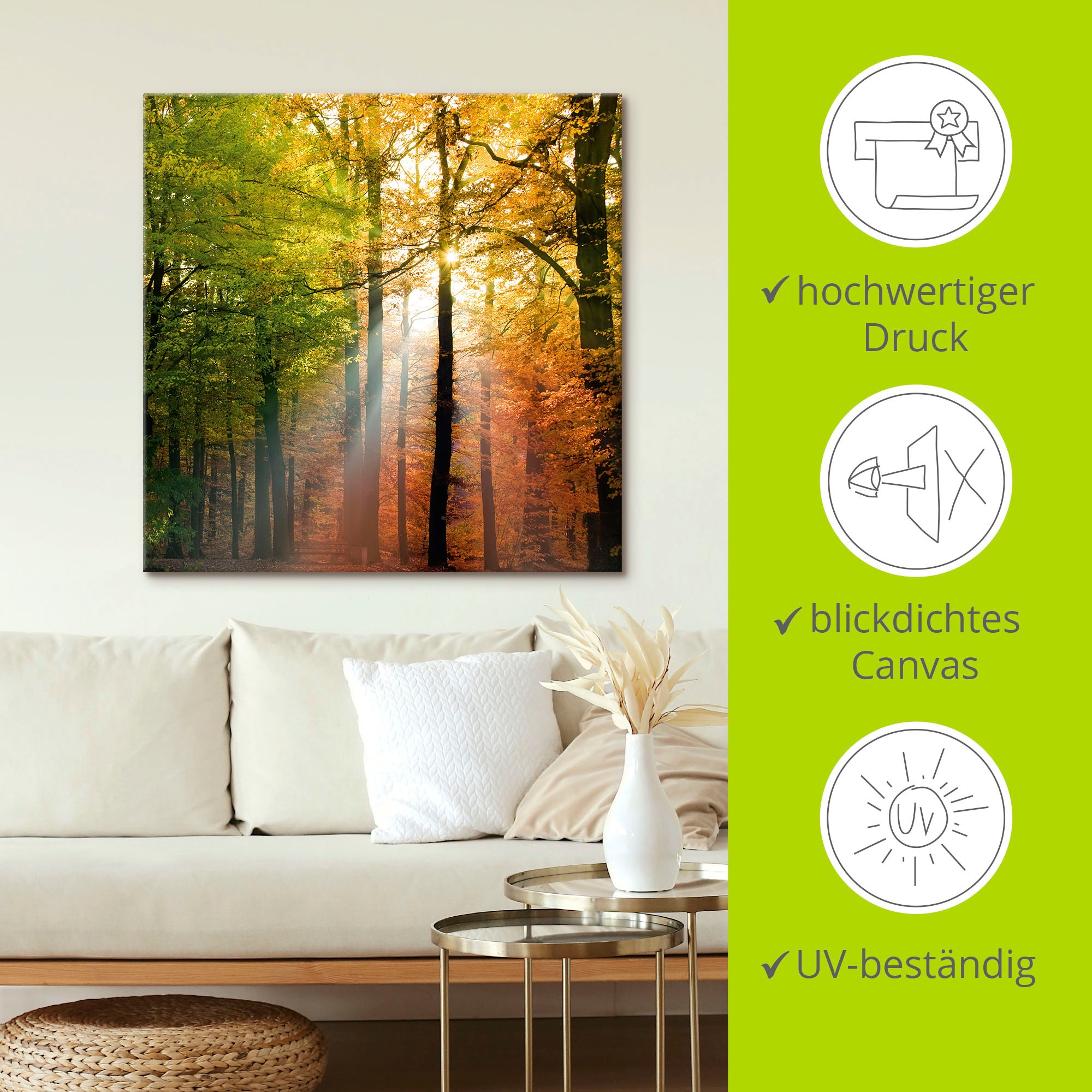 Artland Wandbild »Schöner Herbsttag 2«, Wald, (1 St.), als Alubild, Outdoorbild, Leinwandbild, Poster in verschied. Größen