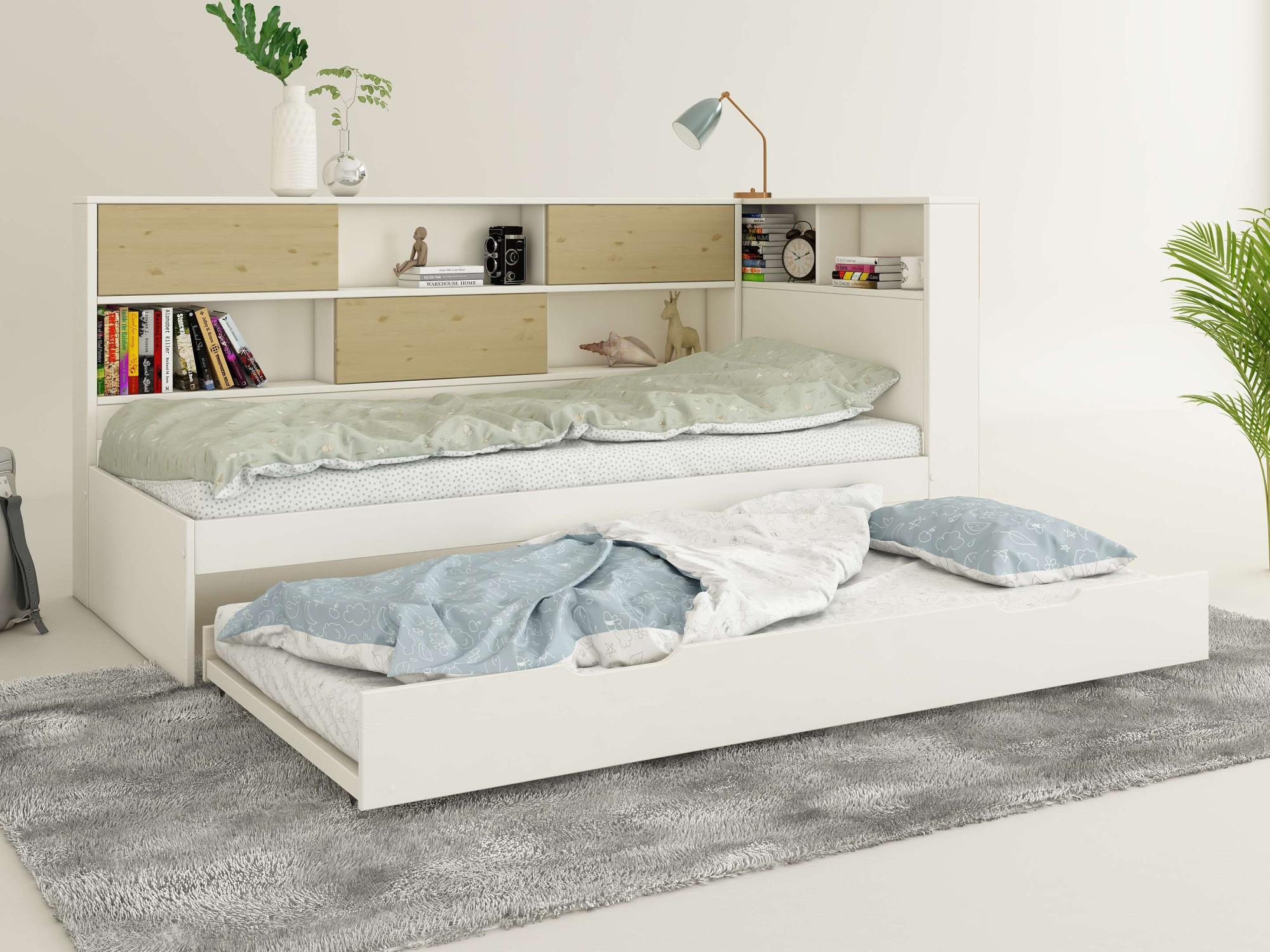 Home affaire Stauraumbett »Amance, Massivholz mit MDF, viel Stauraum, ideal für kleine Räume«, (Außenmaße B/T/H: 110,2/220,1/106,9 cm), FSC® zertifiziert, inklusive Lattenrost, Made in EU
