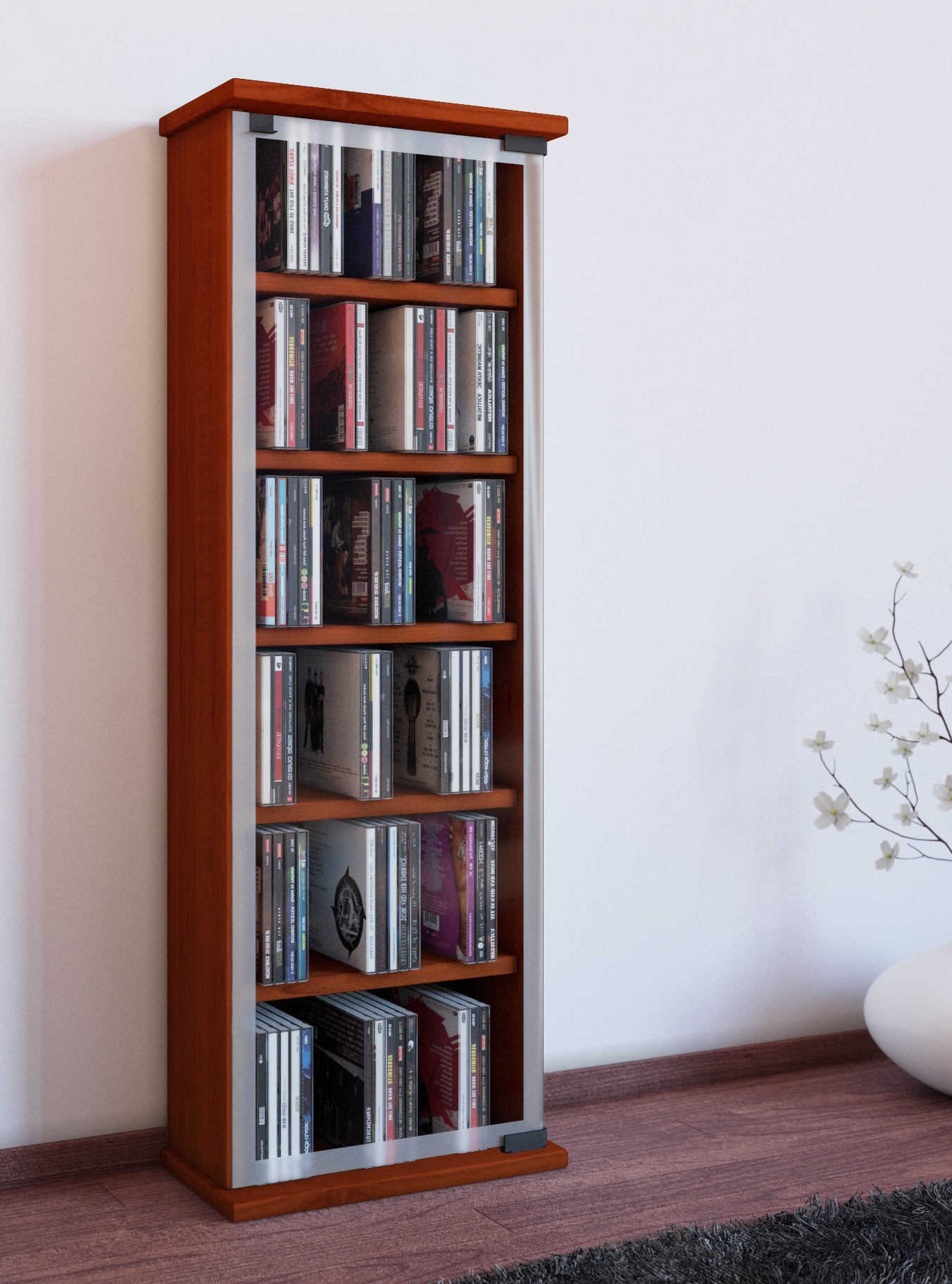 VCM Media-Regal »VCM CD Regal Holz | CD Schrank mit ESG-Sicherheitsglastüren für 204 CDs oder 72 DVDs | Maße: H. 92 x B. 31 x T. 18 cm | Elegantes DVD Regal mit Rollen | Blu ray Regal | CD Regal - Classic«
