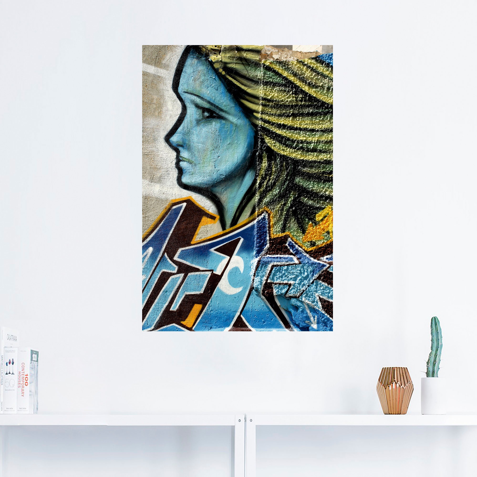 Artland Wandbild »Graffiti - Frau in Blau«, klassische Fantasie, (1 St.), als Alubild, Leinwandbild, Wandaufkleber oder Poster in versch. Größen