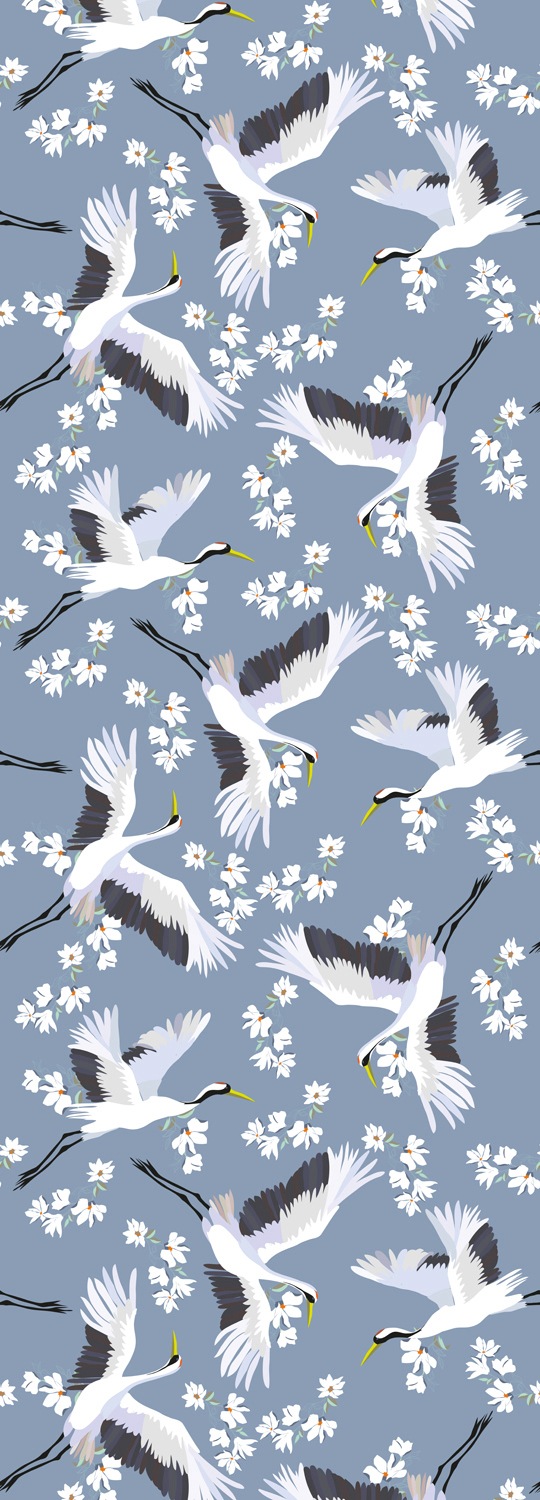 queence Vinyltapete "Kranich" Motiv bedruckt botanisch floral gemustert natürlich glatt 90x250cm, selbstklebend, kinderleichte Anbringung, Sticker