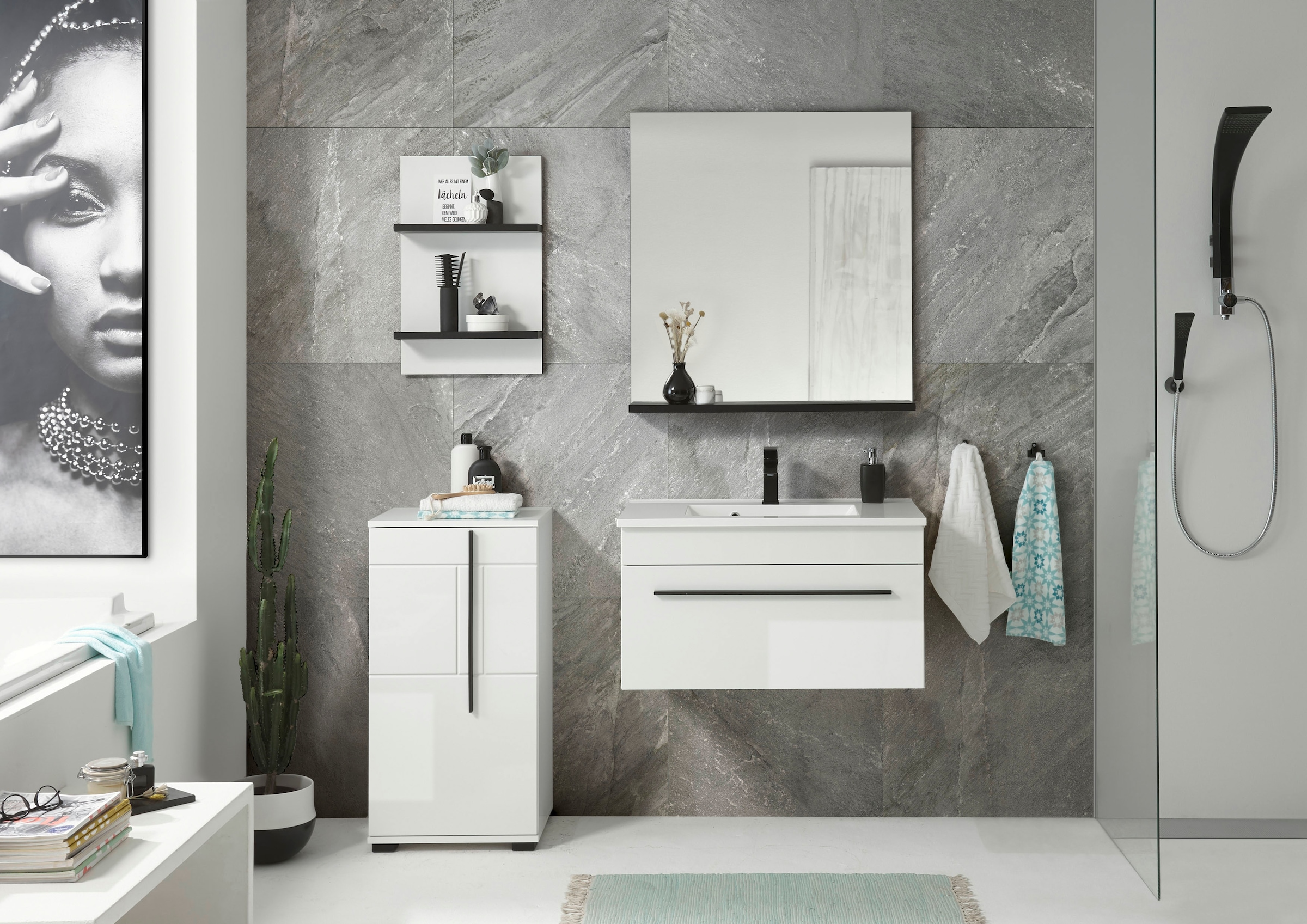 INOSIGN Wandregal »Cantara, Badregal in Hochglanz Weiß, Wandboard im modernen Design«, ausreichend Stauraum