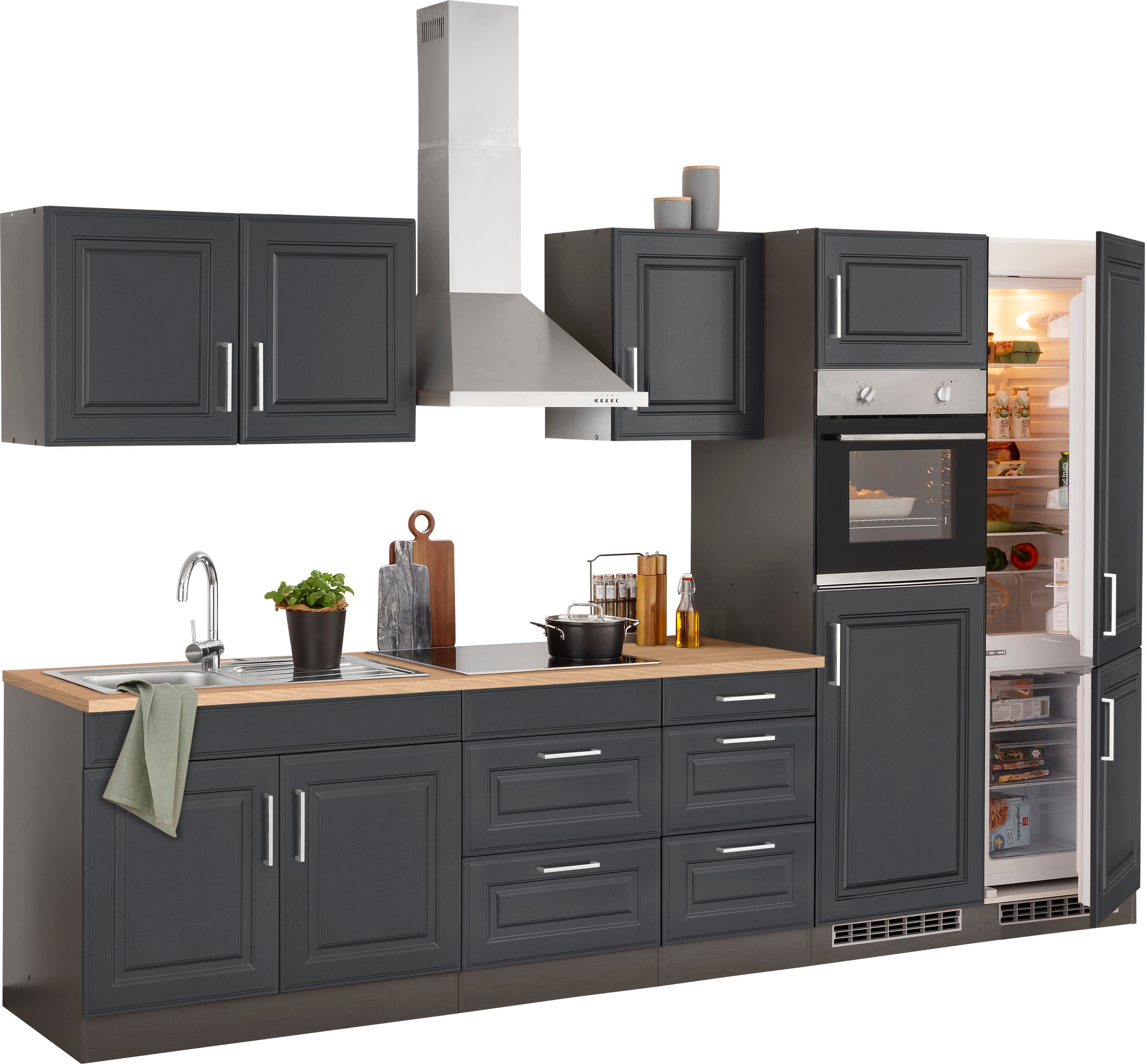 KOCHSTATION »KS-Stockholm« Breite 330 cm, mit hochwertigen MDF Fronten im Landhaus-Stil