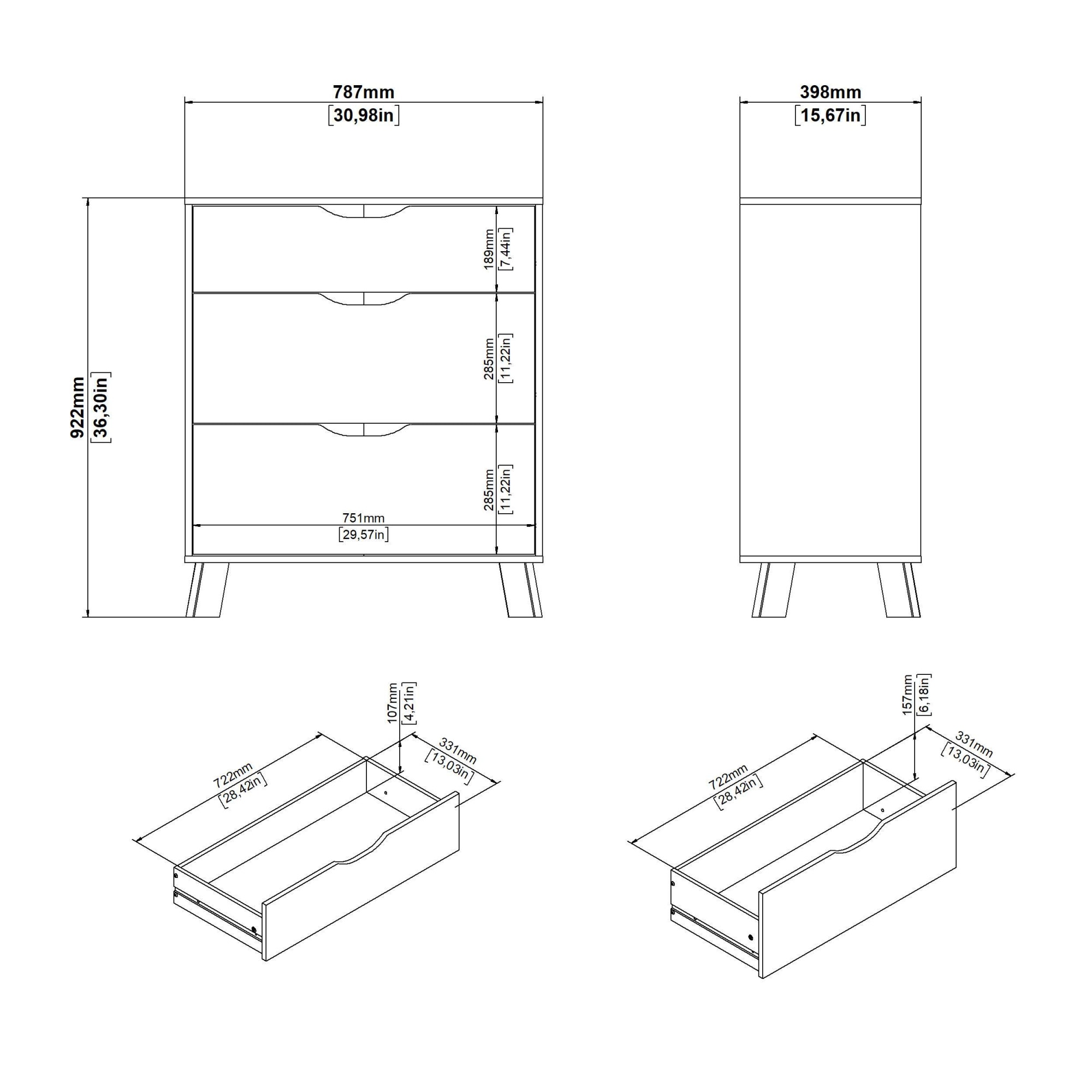 andas Kommode »Ikast, Schubladenschrank, Aufbewahrung, Stauraum«, 3 Schubladen, Eingriffsmulden, Breite 79 cm