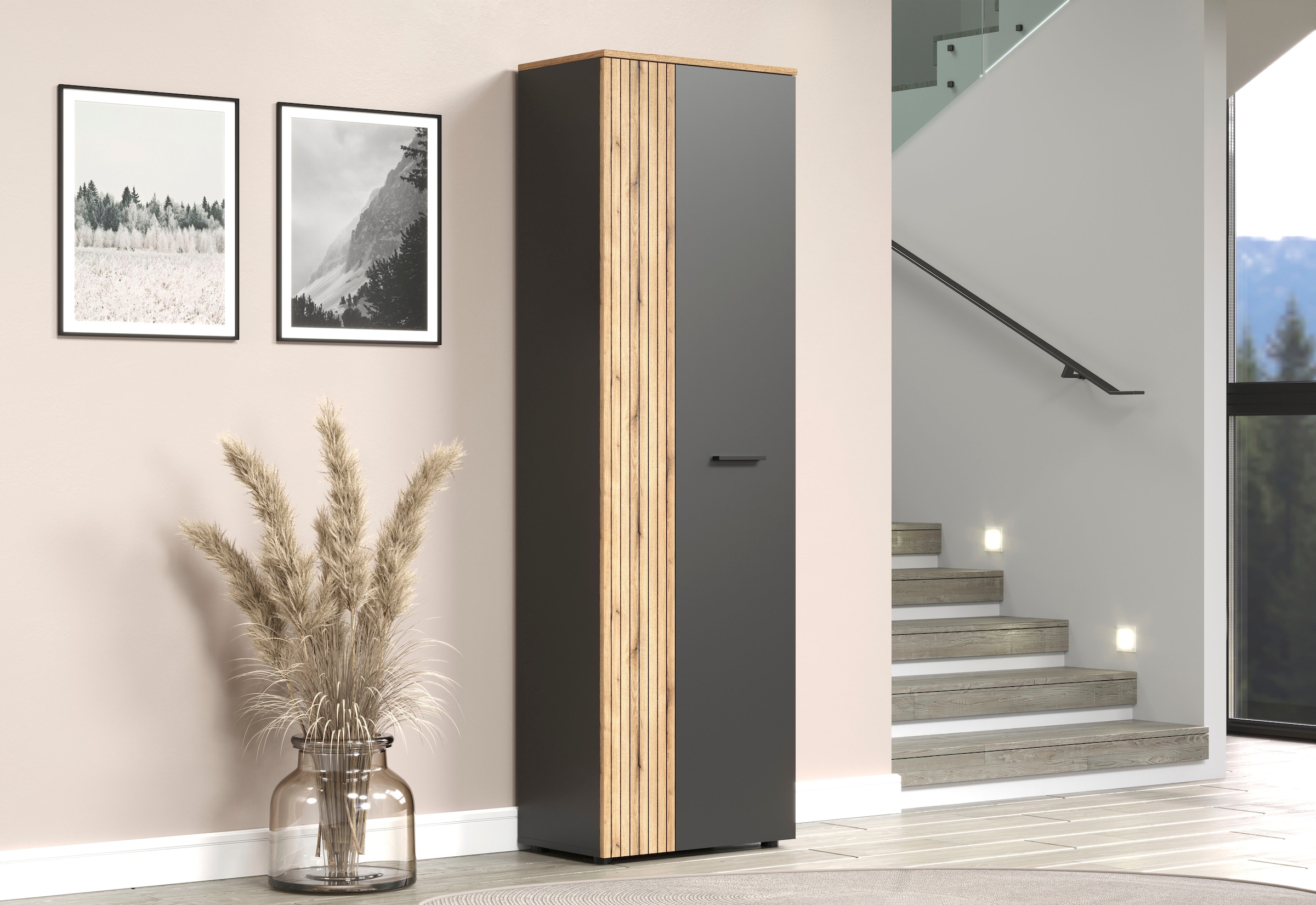 Home affaire Garderobenschrank »Estepona« 1 Stk. tlg. Flurschrank mit 2 Türen & 1 Kleiderstange – (B/T/H) 60/36/195 cm