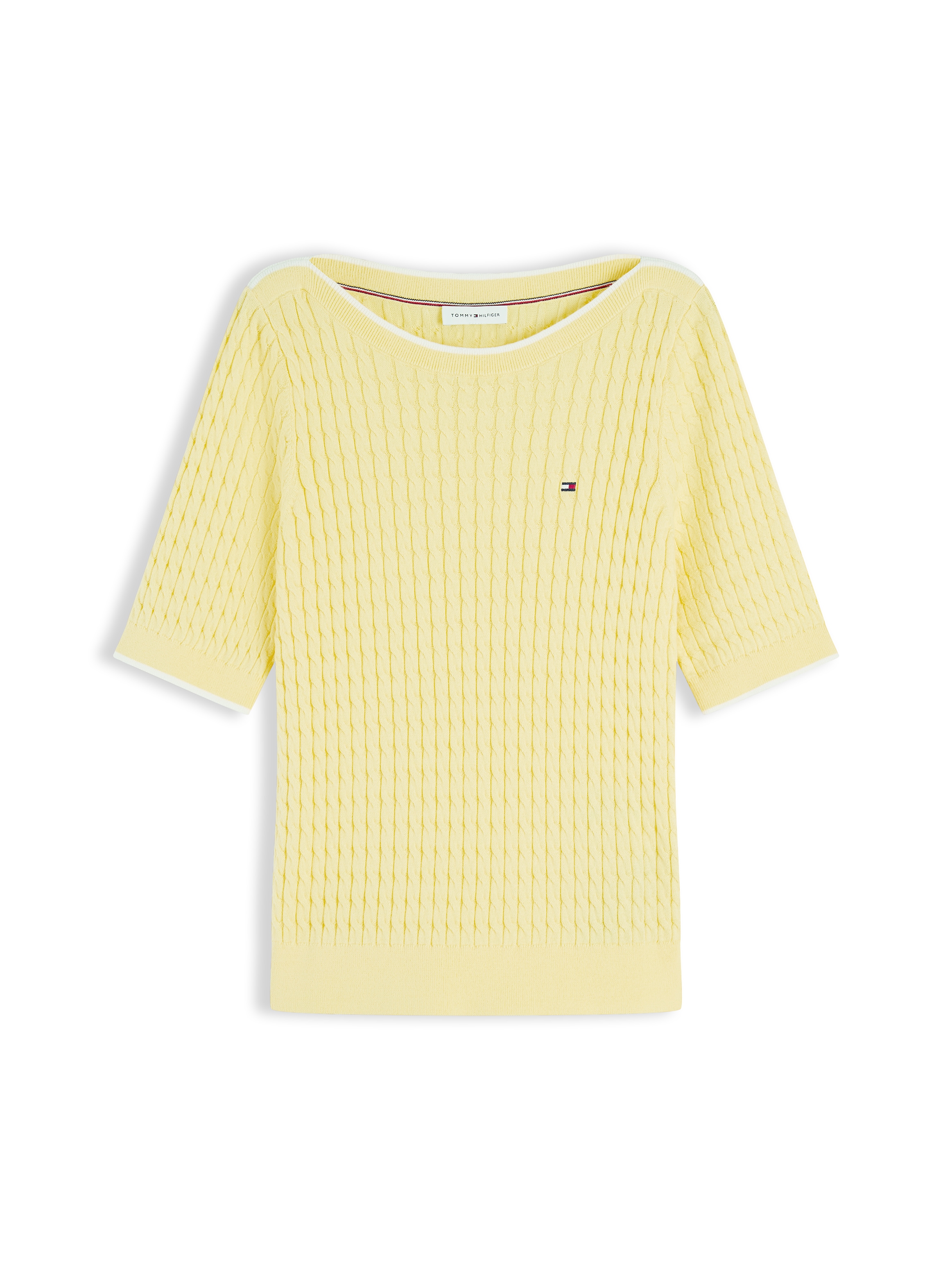 Tommy Hilfiger Kurzarmpullover »FINE GG CABLE BOAT NK S/S« Baumwolle, mit Zopfstrickmuster