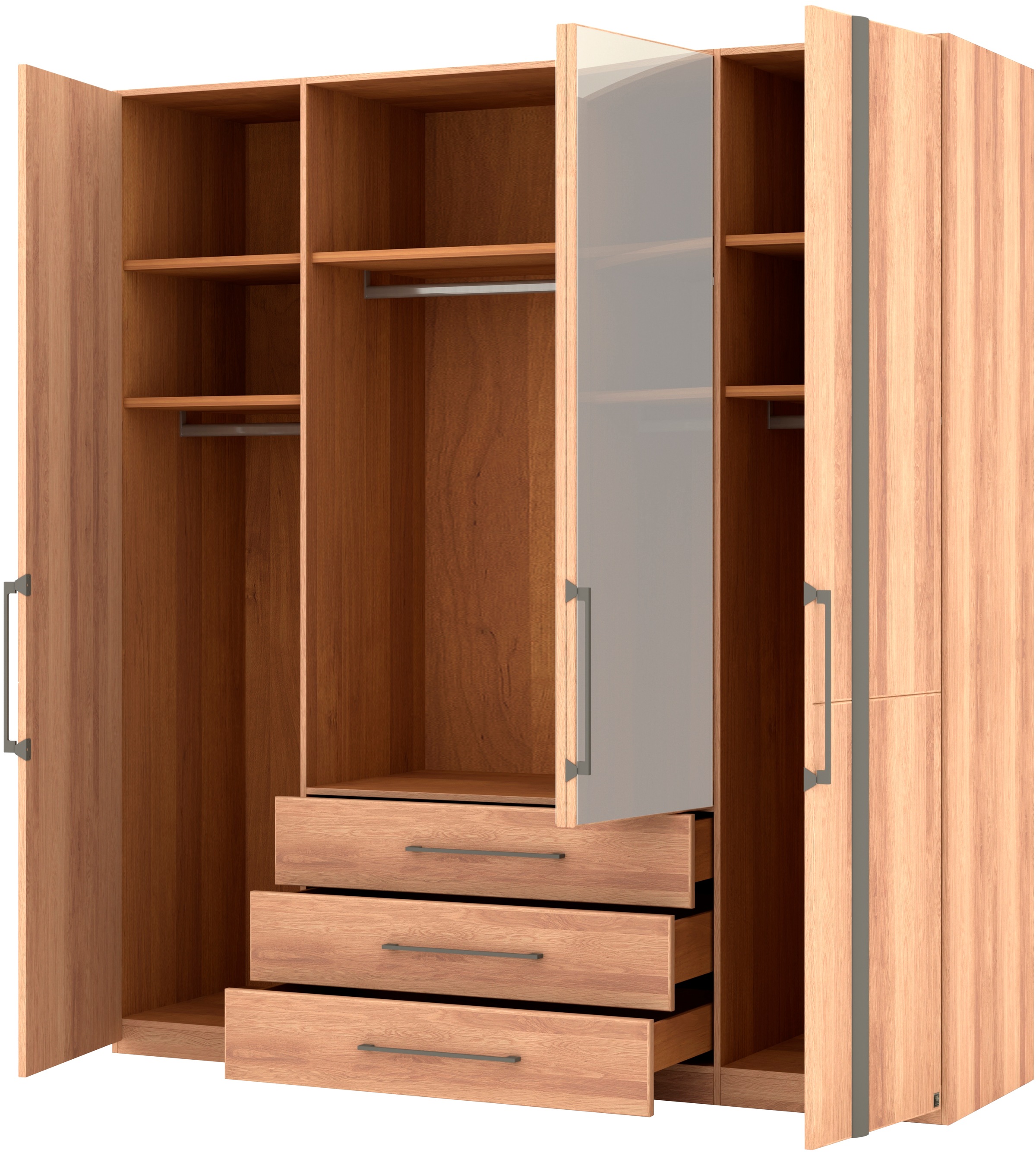 Musterring Drehtürenschrank »Sorrent, Kleiderschrank, teilmassiv Eiche« mit Türdämpfern, mit Schubladen, extra Böden, MADE IN GERMANY,  Türen in Eiche massiv und als Parsol-Bronze-Spiegel, mit Schubkästen