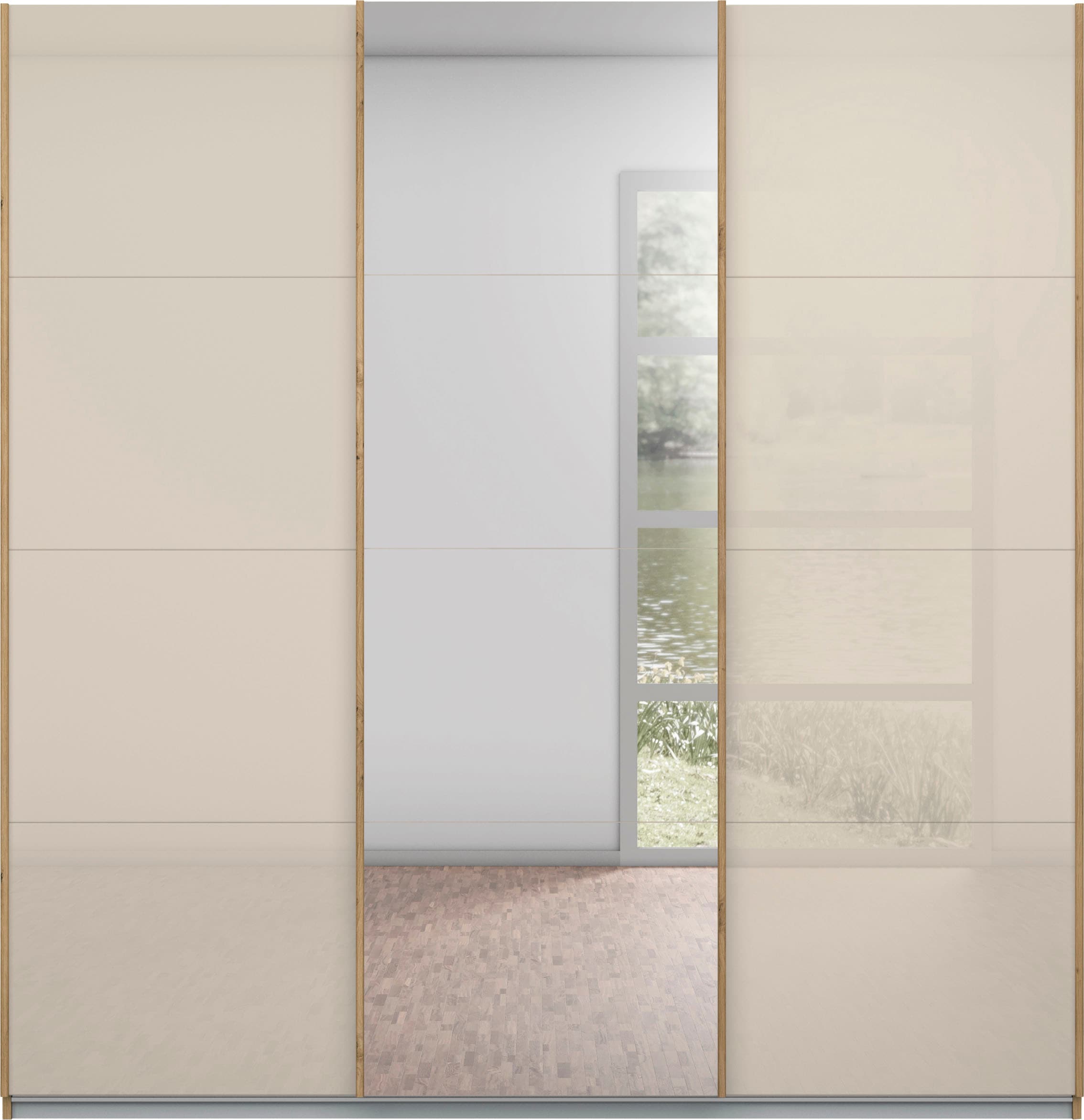rauch Schwebetürenschrank »Kleiderschrank Schrank Garderobe KOLUNA mit Glastüren und Spiegel« 3 Ausstattungen BASIC/CLASSIC/PREMIUM (inkl. SOFT-CLOSE-FUNKTION),  Breiten 203/271/315/360 cm Höhen 210/229 cm MADE IN GERMANY