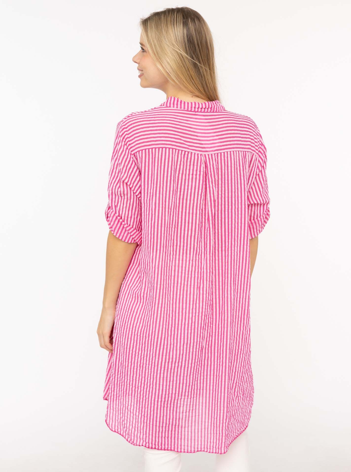 Thumbnail - Zwillingsherz Longbluse ""Kida"" One Size, Streifen, Knopfleiste, Brusttaschen, 3/4-Arm