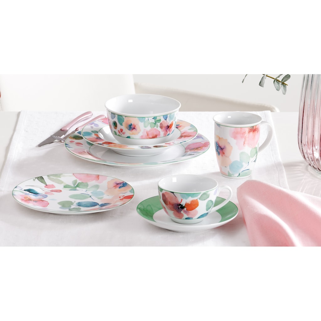 Ritzenhoff & Breker Kaffeeservice »Geschirr-Set, Service Celine«, (Set, 18 tlg.), im Aquarell-Stil, 18 Teile, für 6 Personen