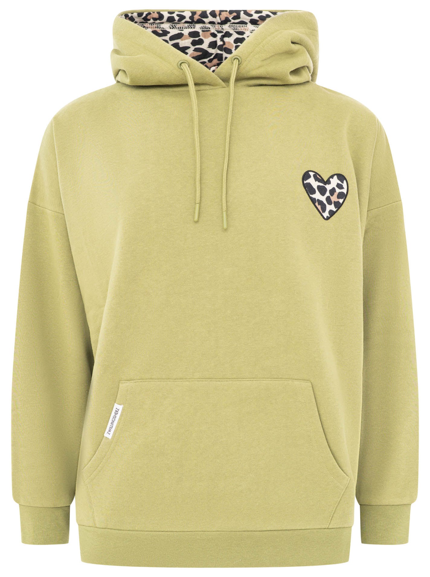 Zwillingsherz Hoodie ""Leo Herz"", Oversized, Kapuzenfutter und aufgesticktes Herz in Leomuster