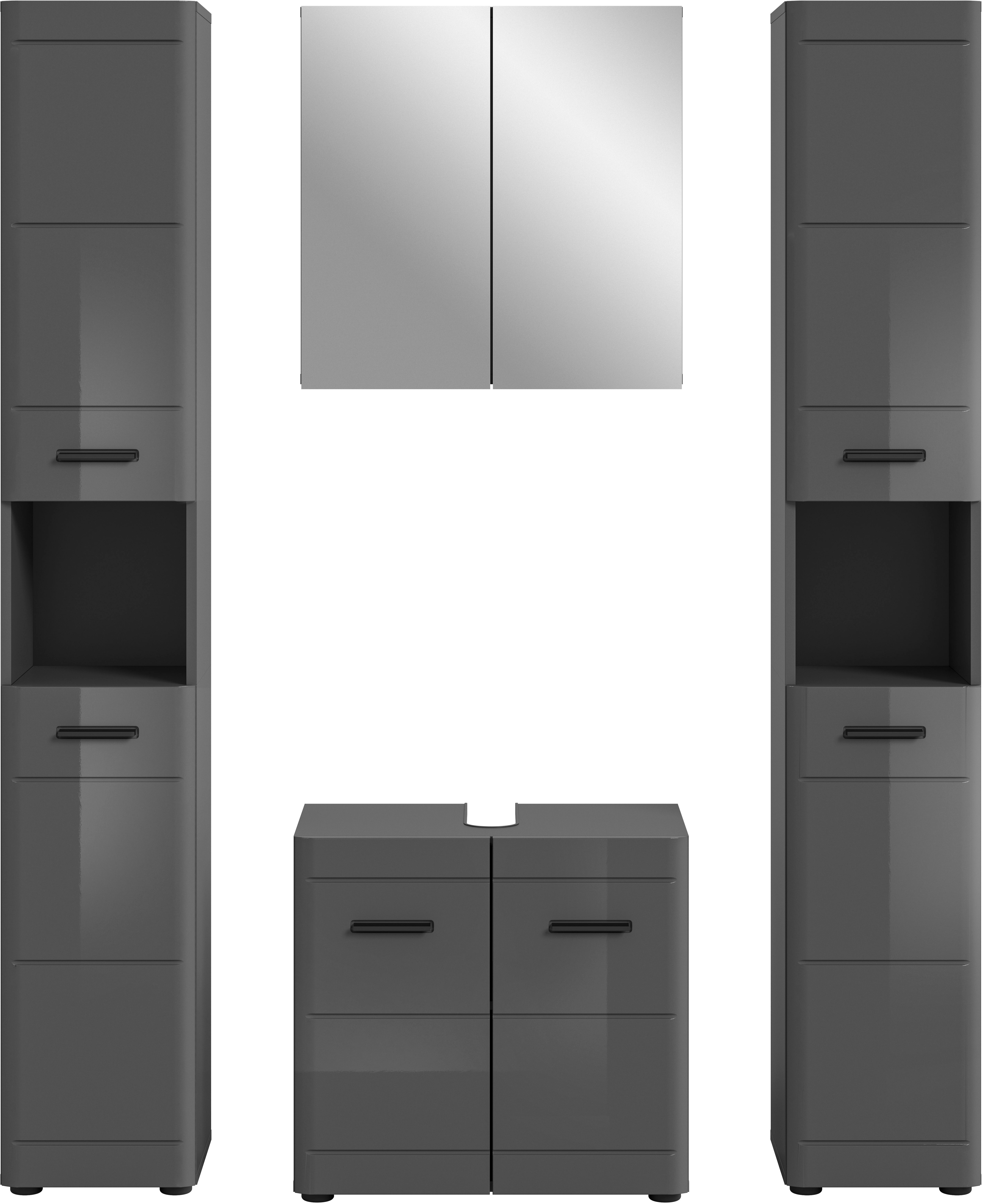 Thumbnail - welltime Badmöbel-Set "Doux, bestehend aus: 2x Hochschrank, Waschbeckenunterschrank," 4 Stk. tlg. Spiegelschrank, hochwe...