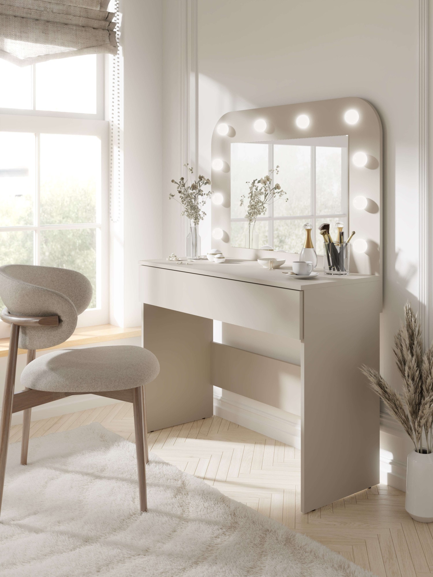 OTTO home Schminktisch »NANCY, BE A STAR! Hollywood Spiegel mit Beleuchtung und Schublade« B/T/H: 100/42,5/142cm,  Kosmetiktisch mit viel Stauraum, LED, Soft-Close,