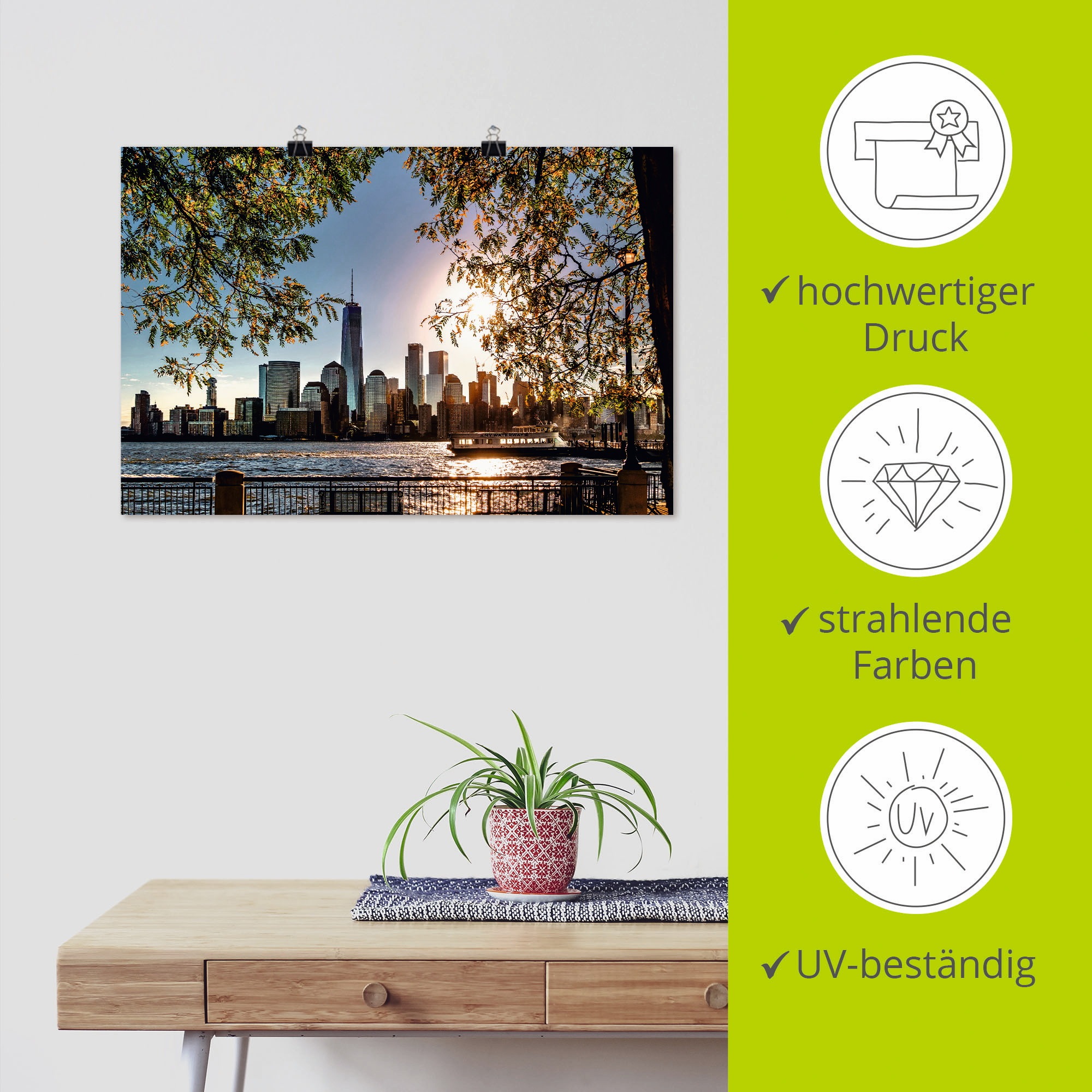 Artland Wandbild »Sonnenaufgang über New York«, Amerika, (1 St.), als Alubild, Outdoorbild, Leinwandbild, Poster, Wandaufkleber