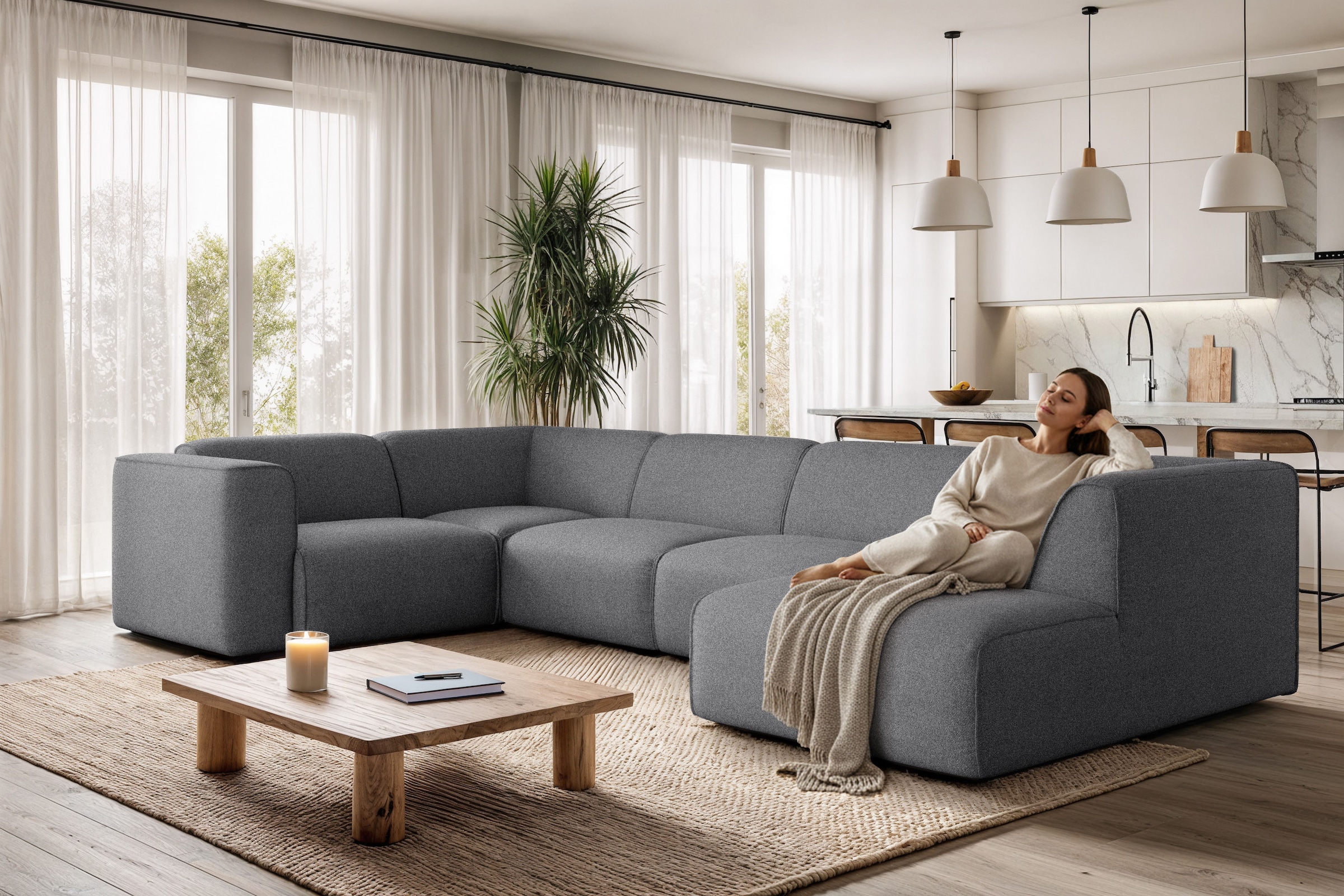 OTTO home Wohnlandschaft "Merid U-Form, B: 367 cm" jederzeit durch Module erweiterbar