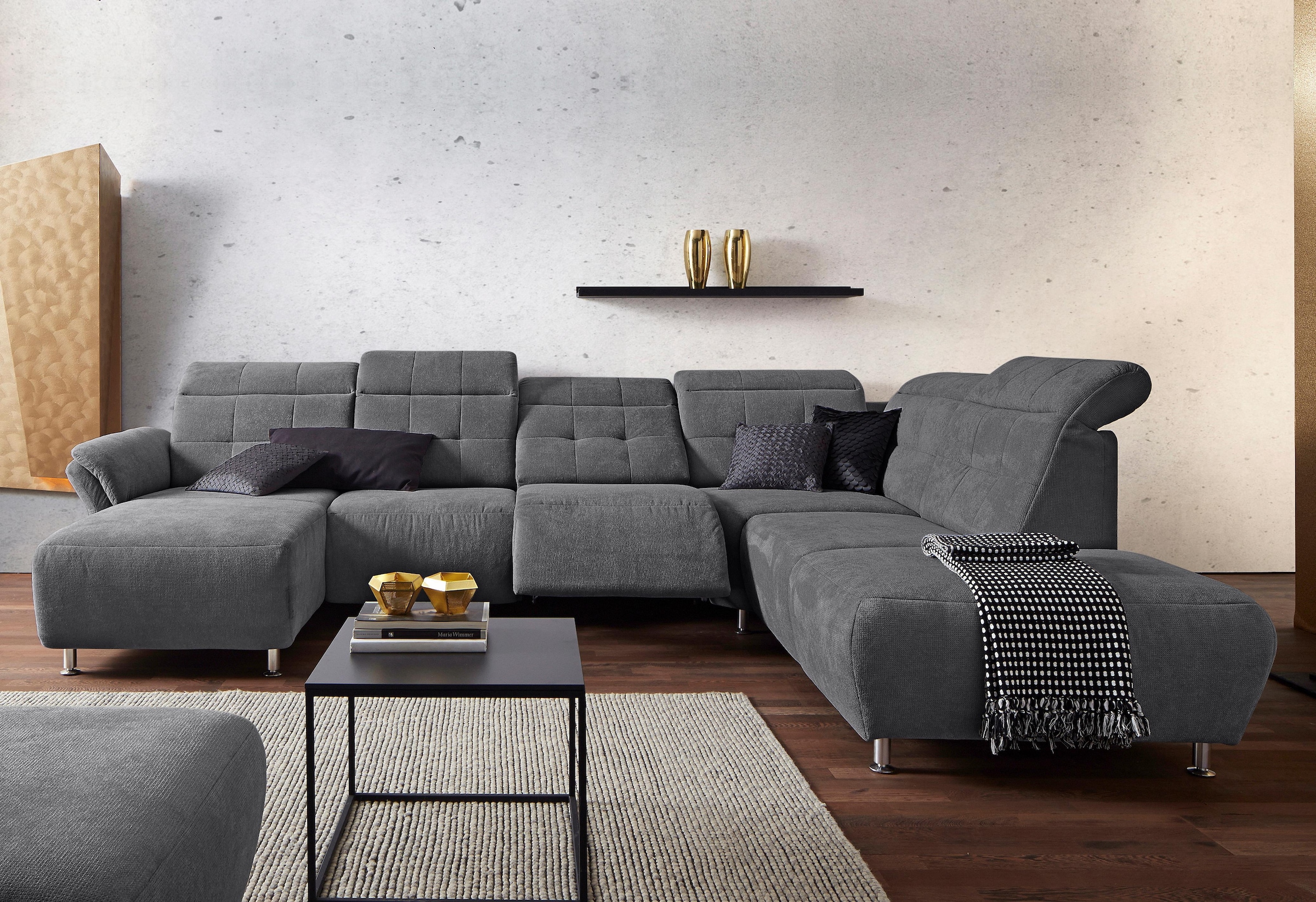 Places of Style Wohnlandschaft »Manhattan U-Form«, 2 Sitze mit elektrischer Relaxfunktion, verstellbare Armlehnen