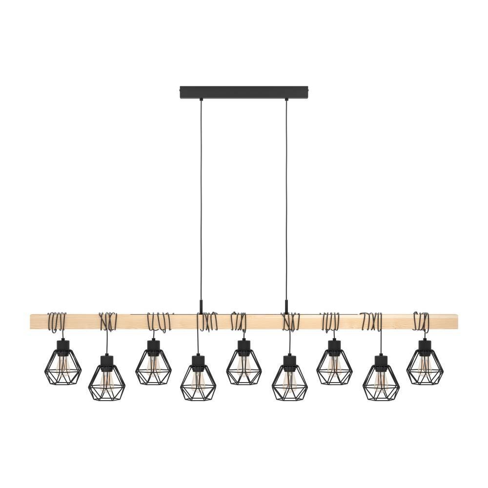 EGLO Hängeleuchte »TOWNSHEND 5«, 9 flammig, Leuchtmittel E27 | ohne Leuchtmittel, Vintage Pendellampe, Hängelampe, Schwarz, braun, FSC zertifiziert, E27