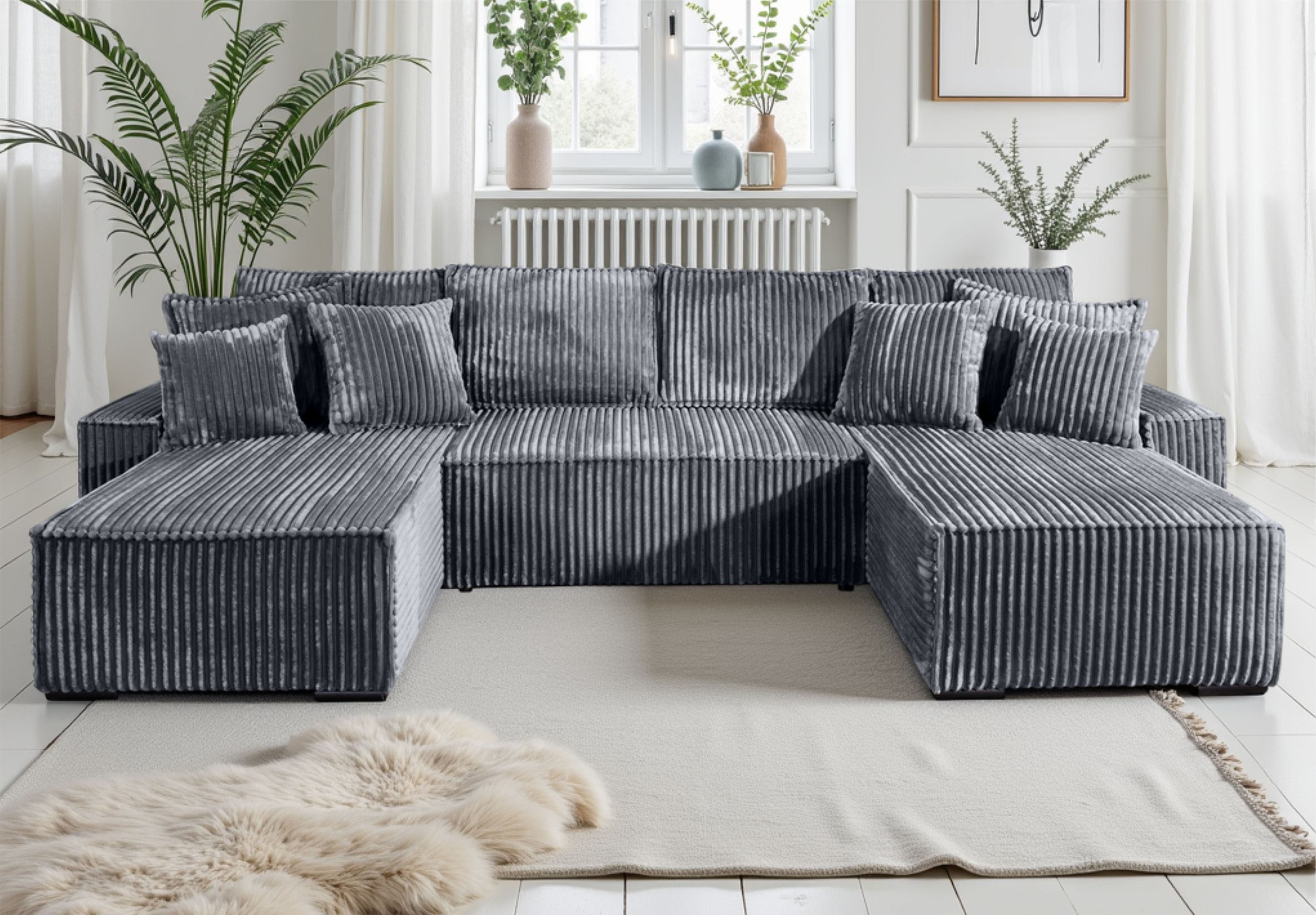 COLLECTION AB Wohnlandschaft "Manhattan U-Form, B: 313 cm, in Breit- oder Normalcord" Schlaffunktion, Bettkasten & Zierkissen, Federkern