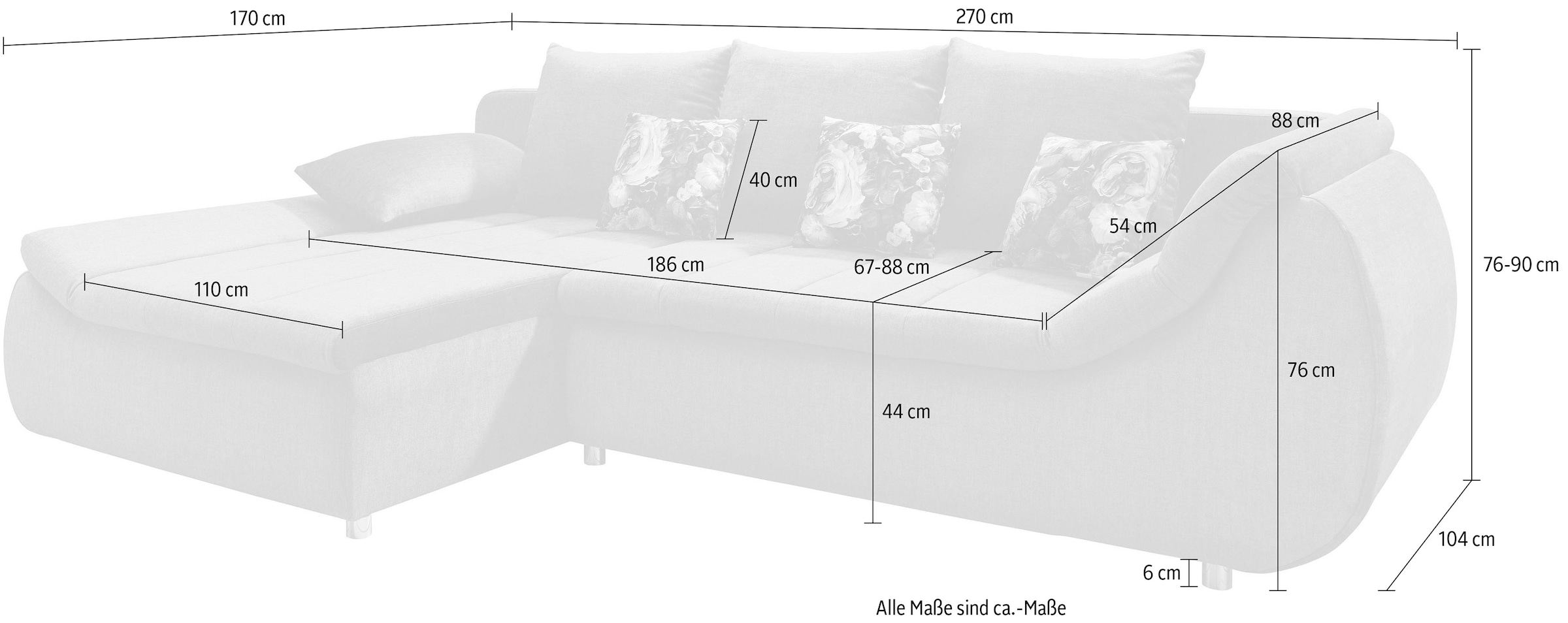 INOSIGN Ecksofa »Imola elegant und modern, aktuelle Steppung im Sitz, bequem, L-Form«, auch mit Bettfunktion und Bettkasten